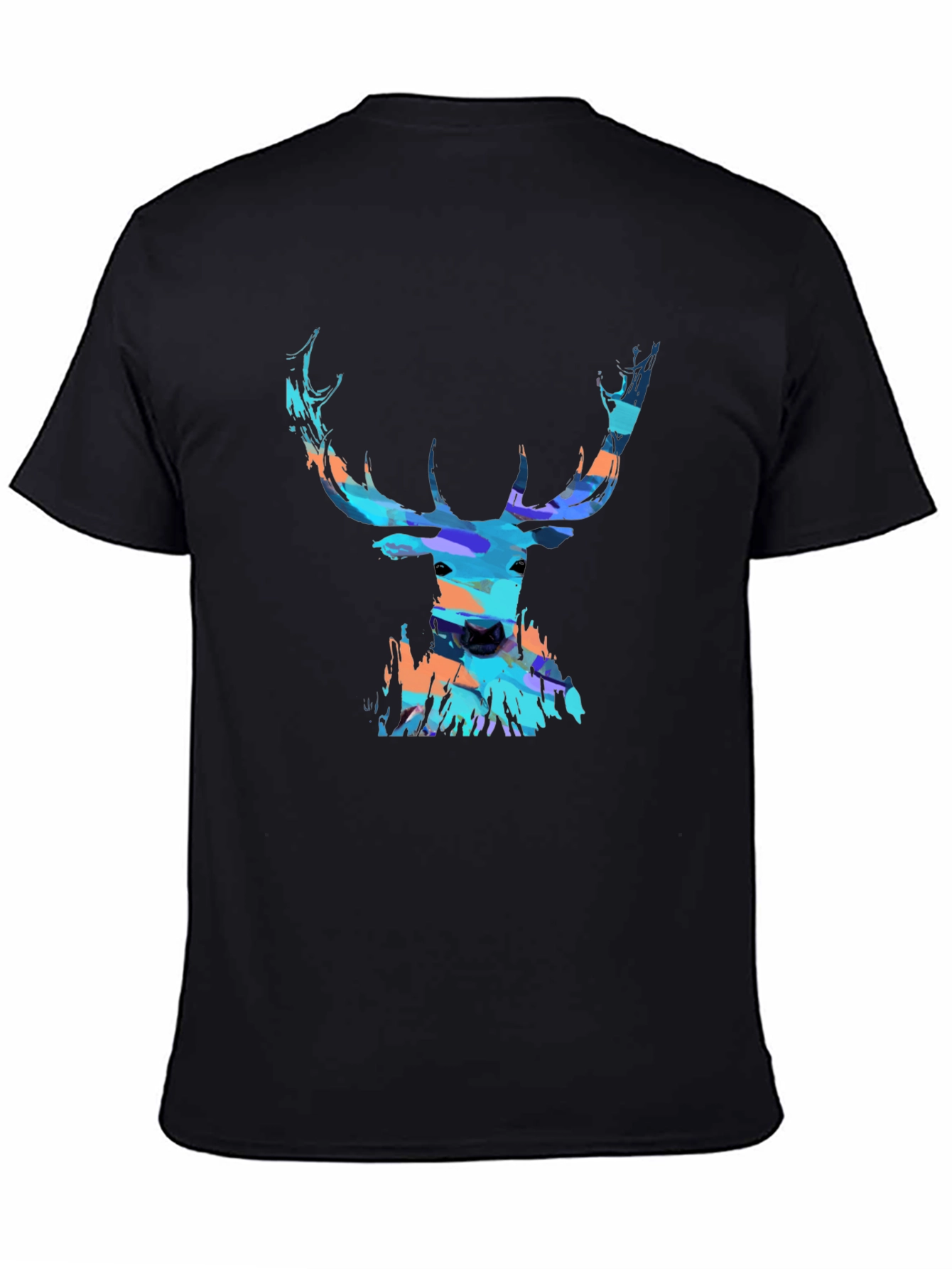 Black Abstract Deer Head Graphic Print Black T-Shirt view 4