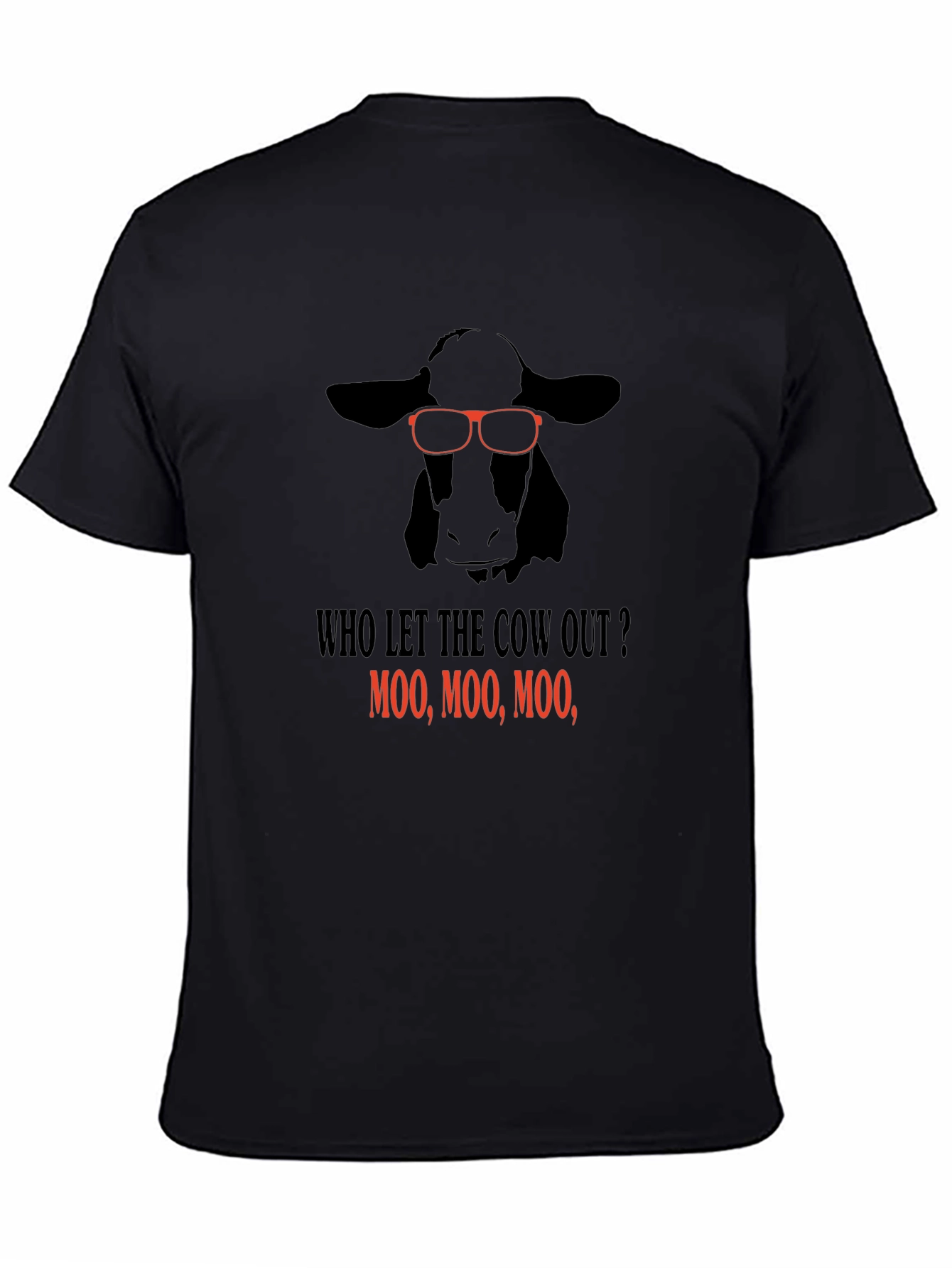 Black Funny Cow T-Shirt - Who Let the Cow Out? Tee view 4