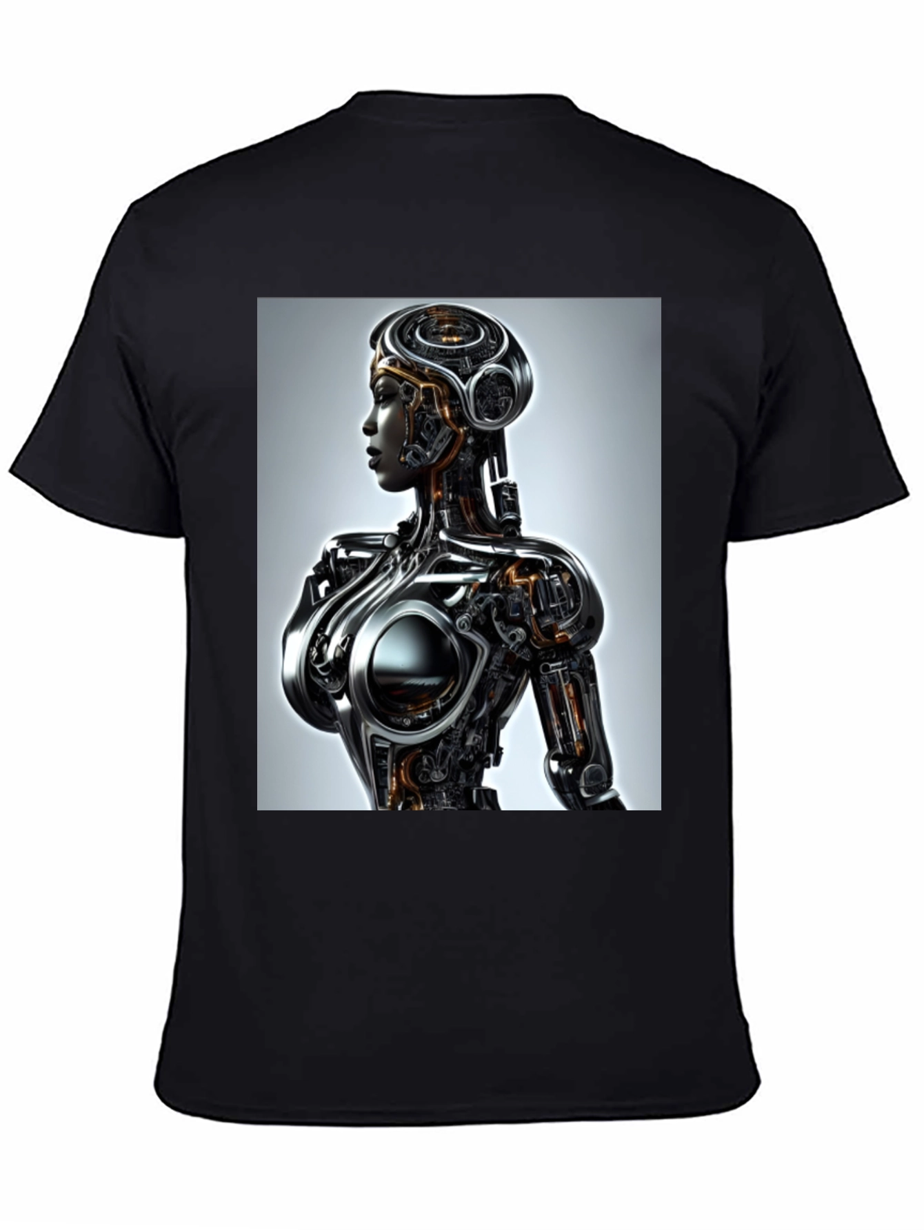 Black Futuristic Robot Woman Graphic Tee - Black view 4