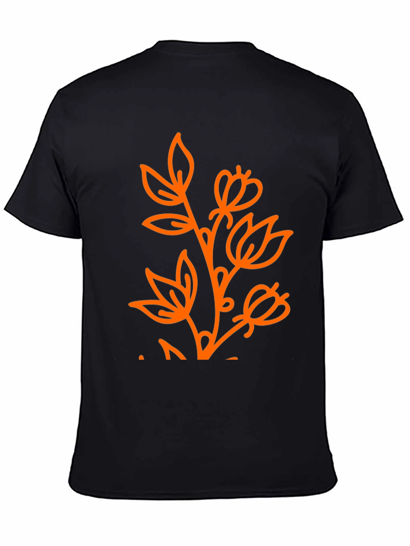 Black Black T-Shirt with Orange Floral Design view 4