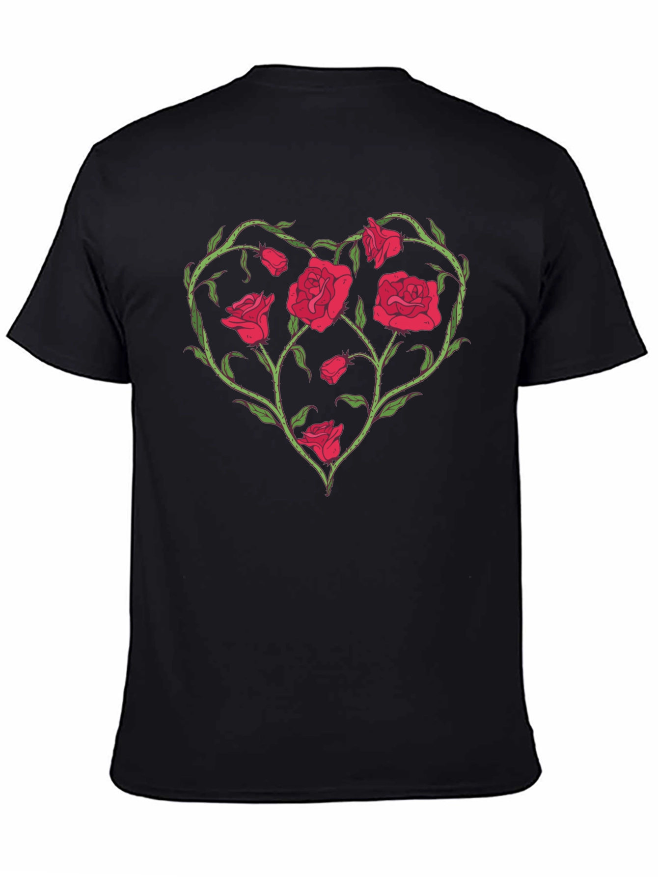 Black Rose Heart Graphic T-Shirt - Unique Floral Design view 4