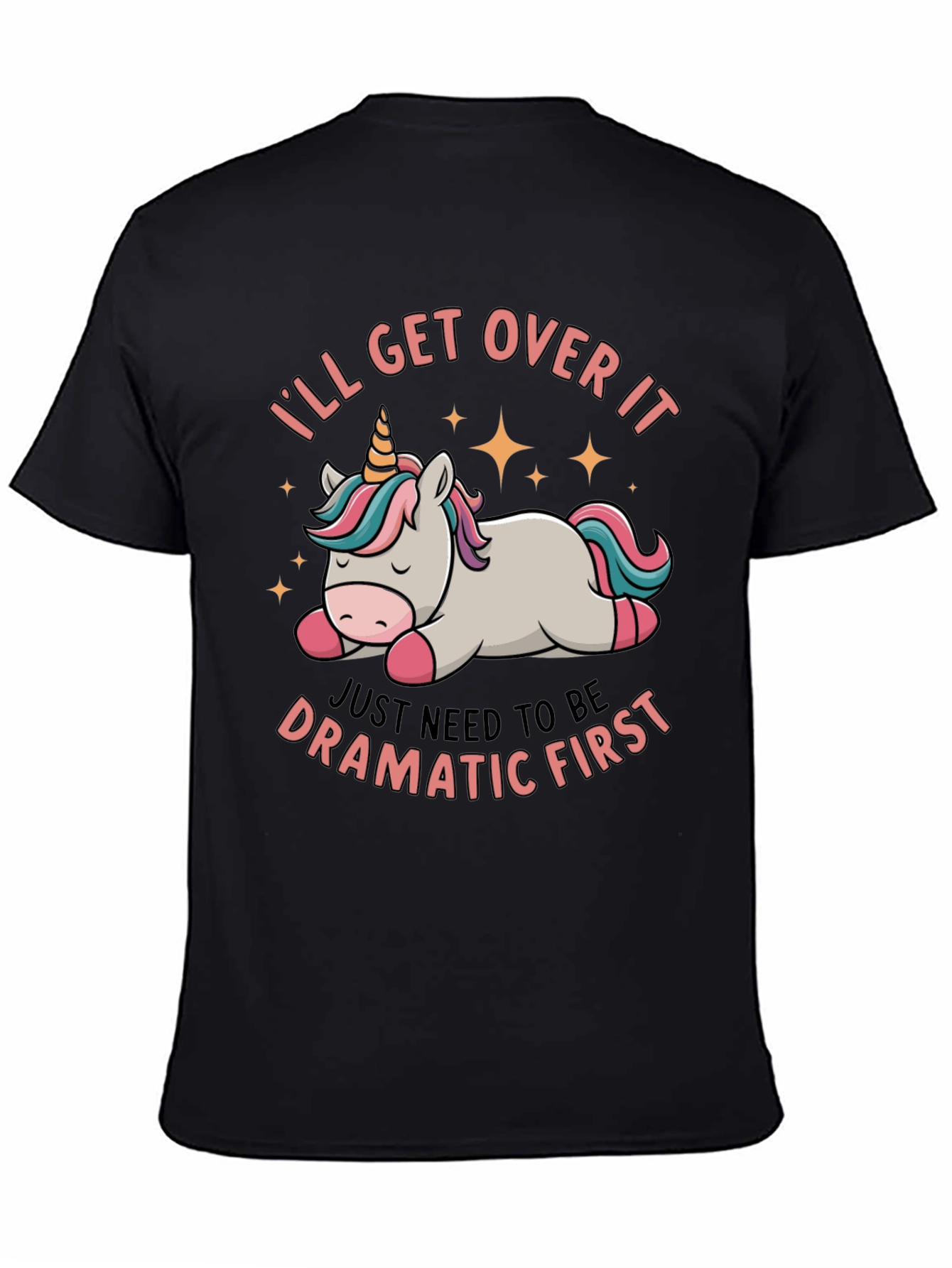 Black Dramatic Unicorn T-Shirt - Funny Graphic Tee view 4