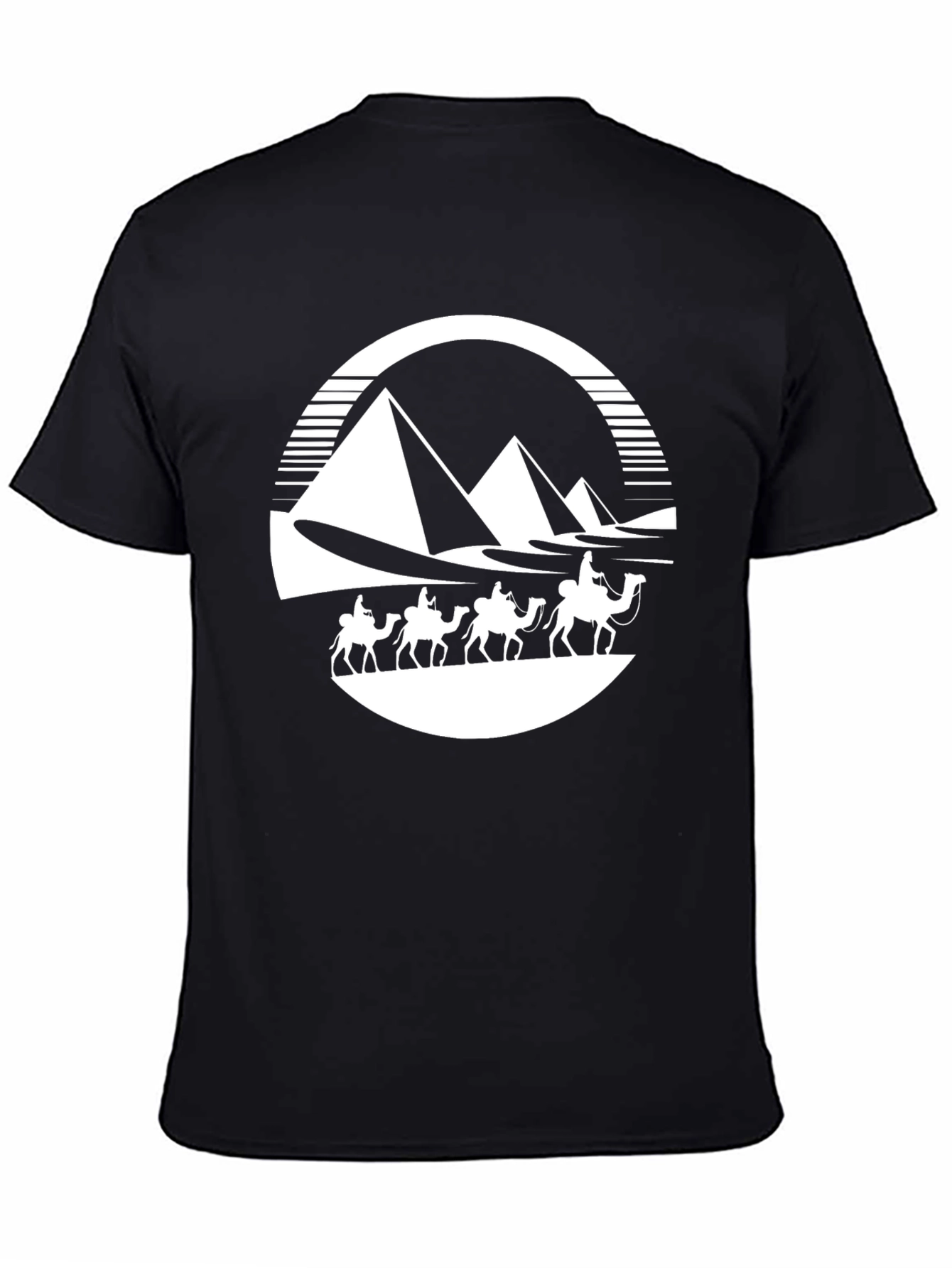 Black Egyptian Pyramids Camel Caravan Graphic T-Shirt view 4