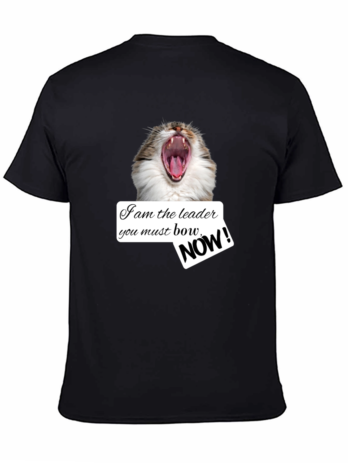 Black Funny Cat T-Shirt - I am the Leader Bow NOW! - Black view 4