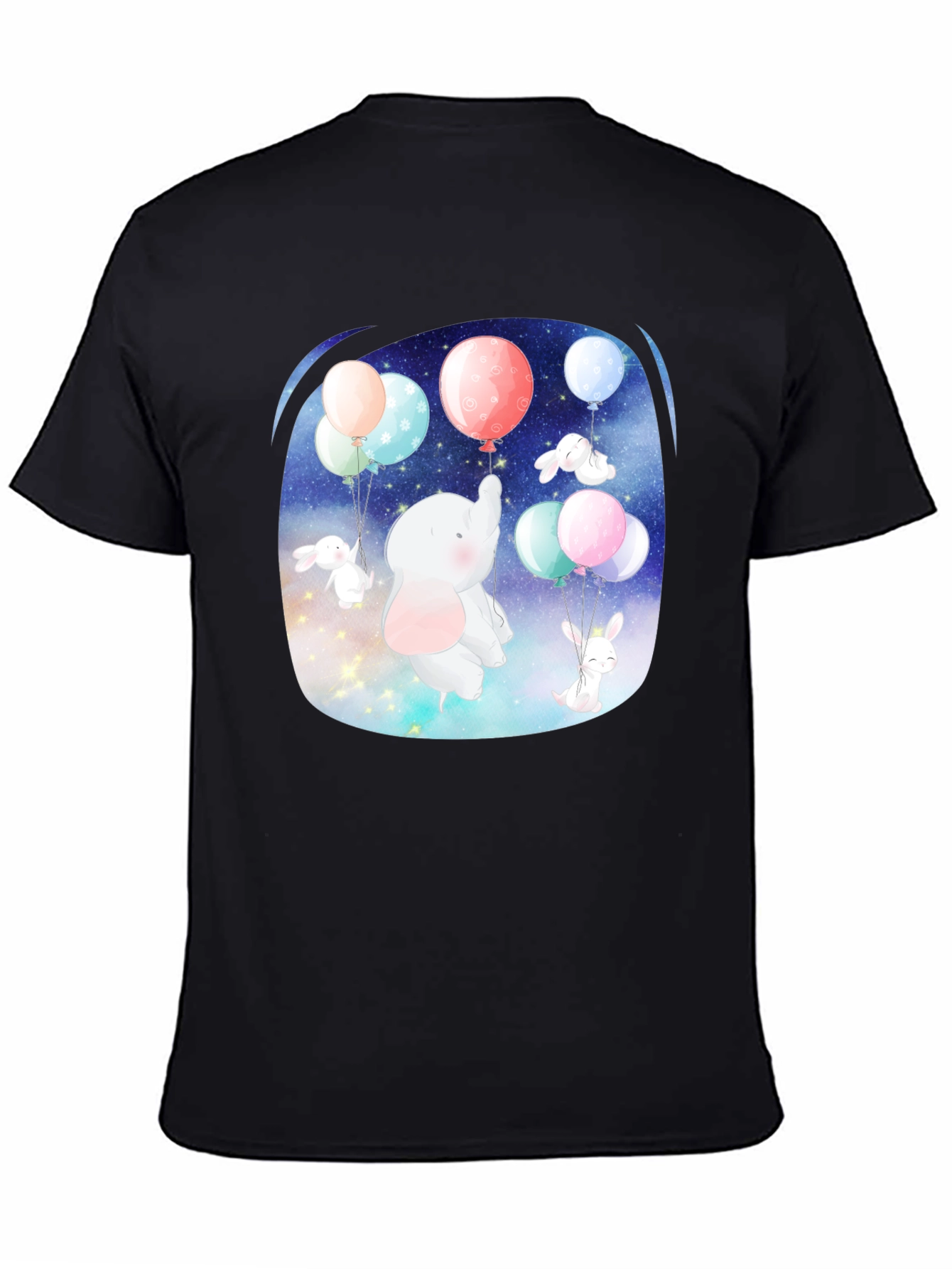 Cute Elephant & Bunny Balloon Ride Graphic Tee - 4