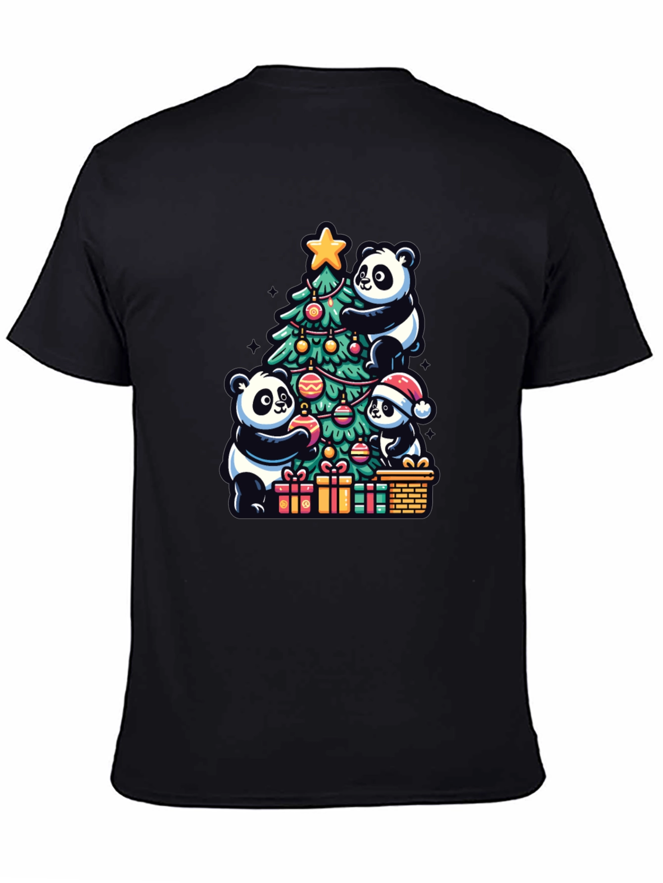 Black Panda Christmas T-Shirt - Holiday Festive Wear view 4