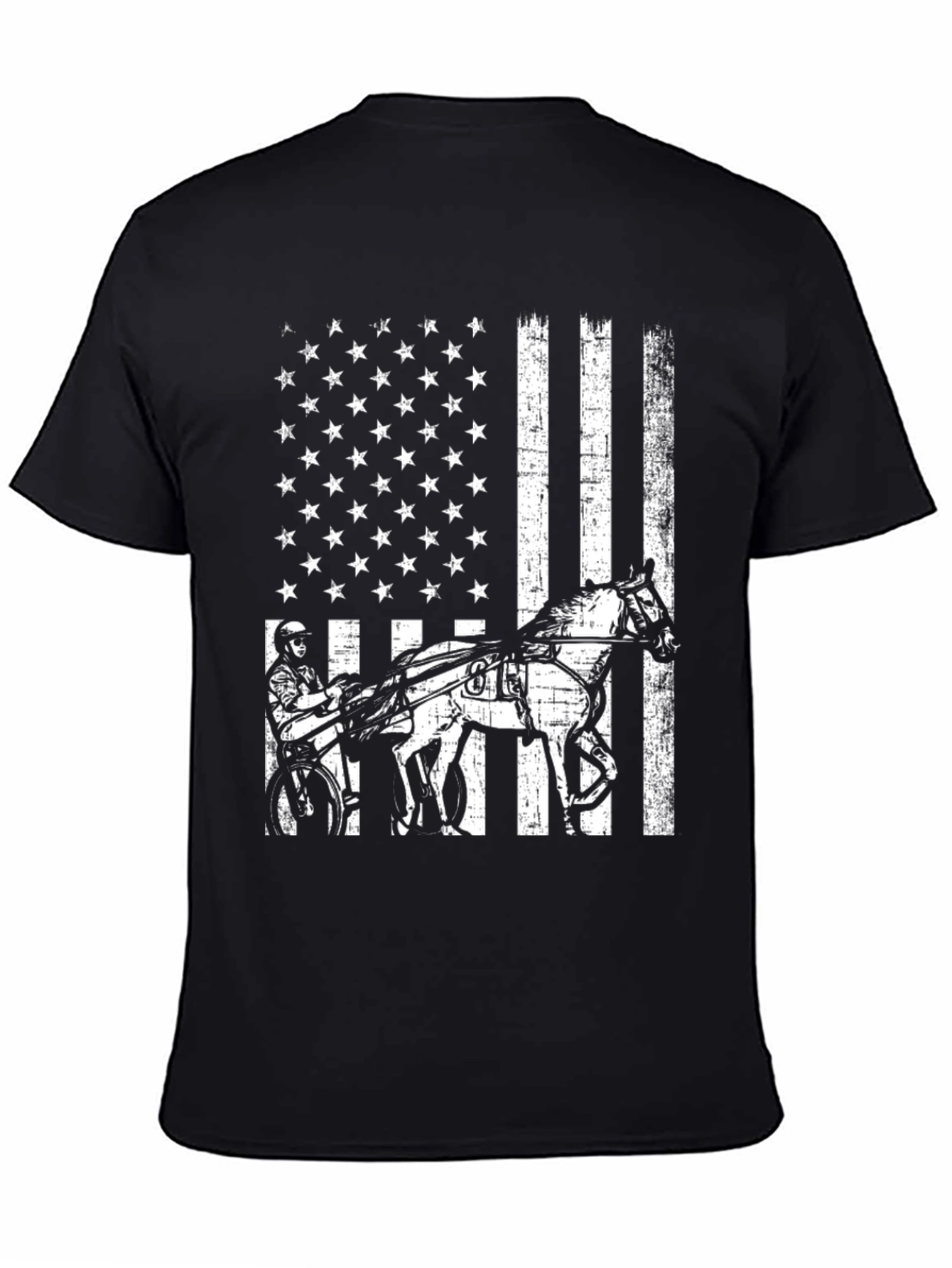 Black American Flag Horse Racing T-Shirt view 4