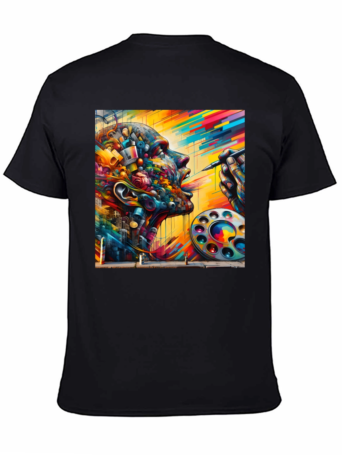 Black Artistic Mind T-Shirt - Colorful Abstract Design view 4
