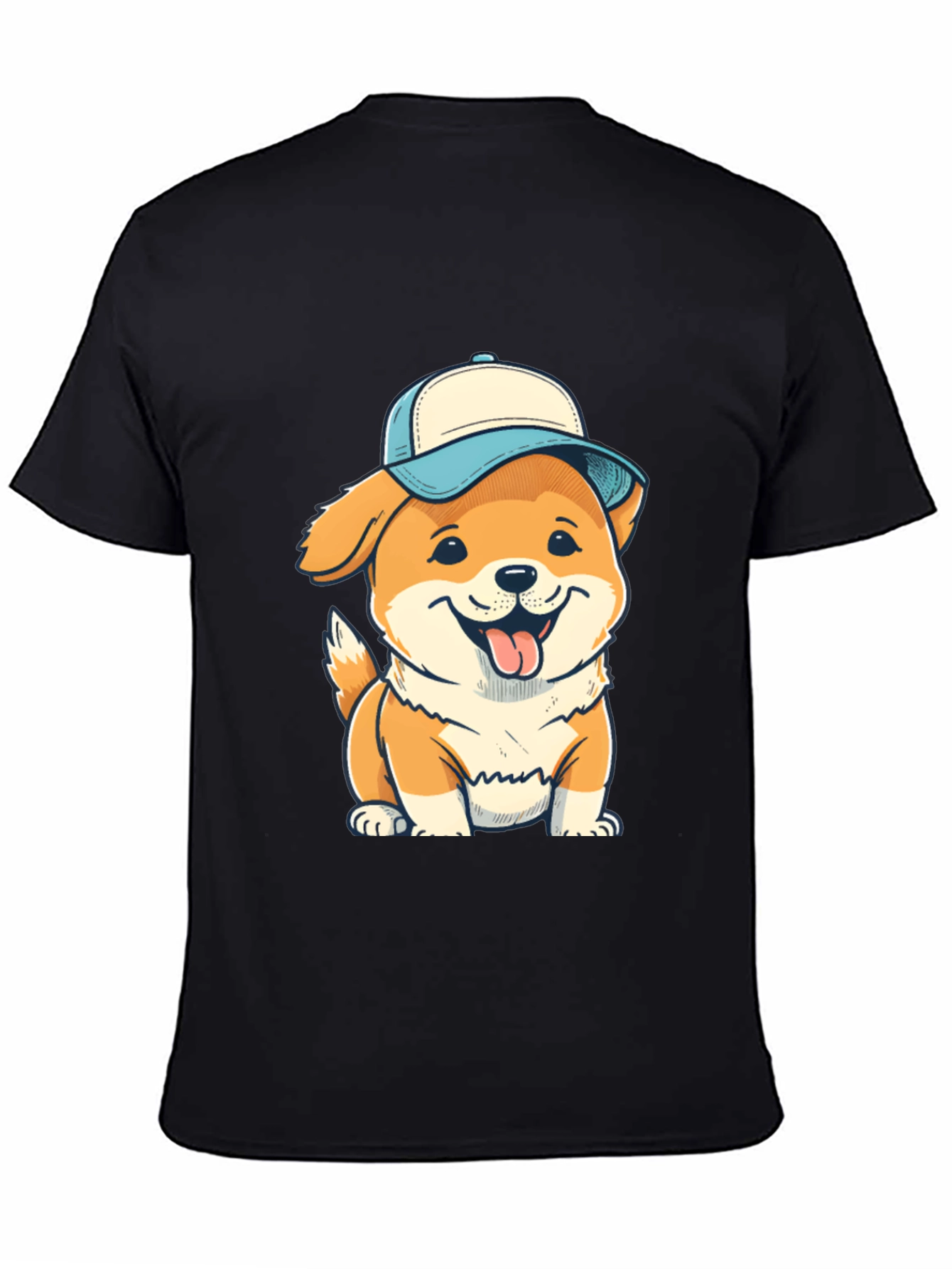 Black Dog with Cap T-Shirt - Fun & Stylish Black Tee view 4