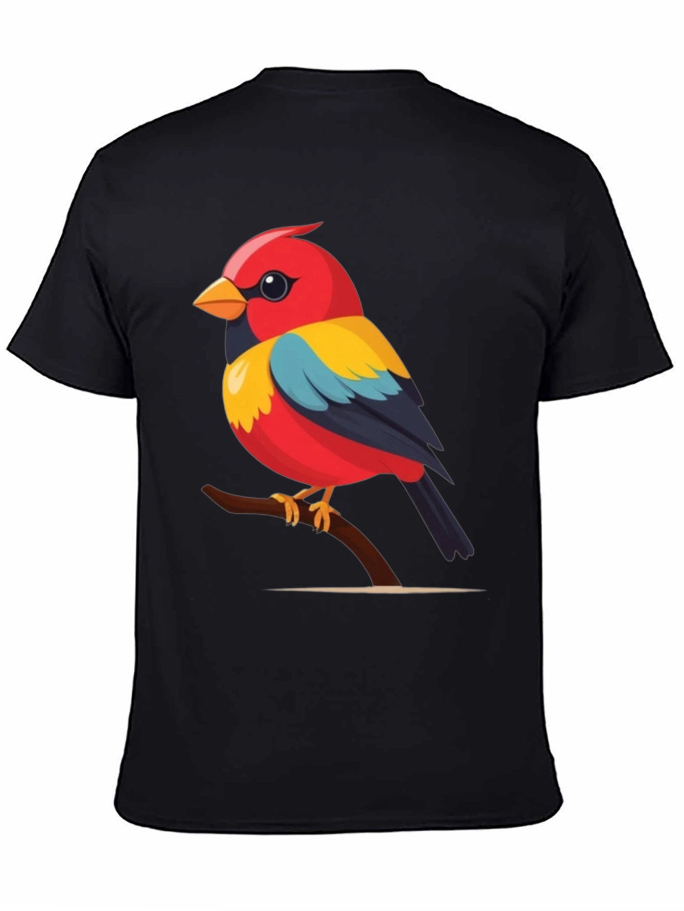 Black Bird on Branch Graphic Tee - Black Cotton Casual Shirt view 4