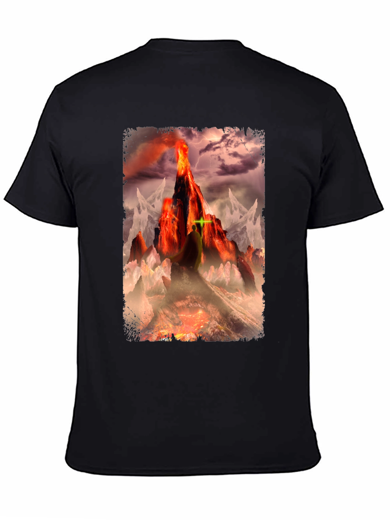 Black Volcano Fantasy Graphic T-Shirt - Dark Apparel view 4