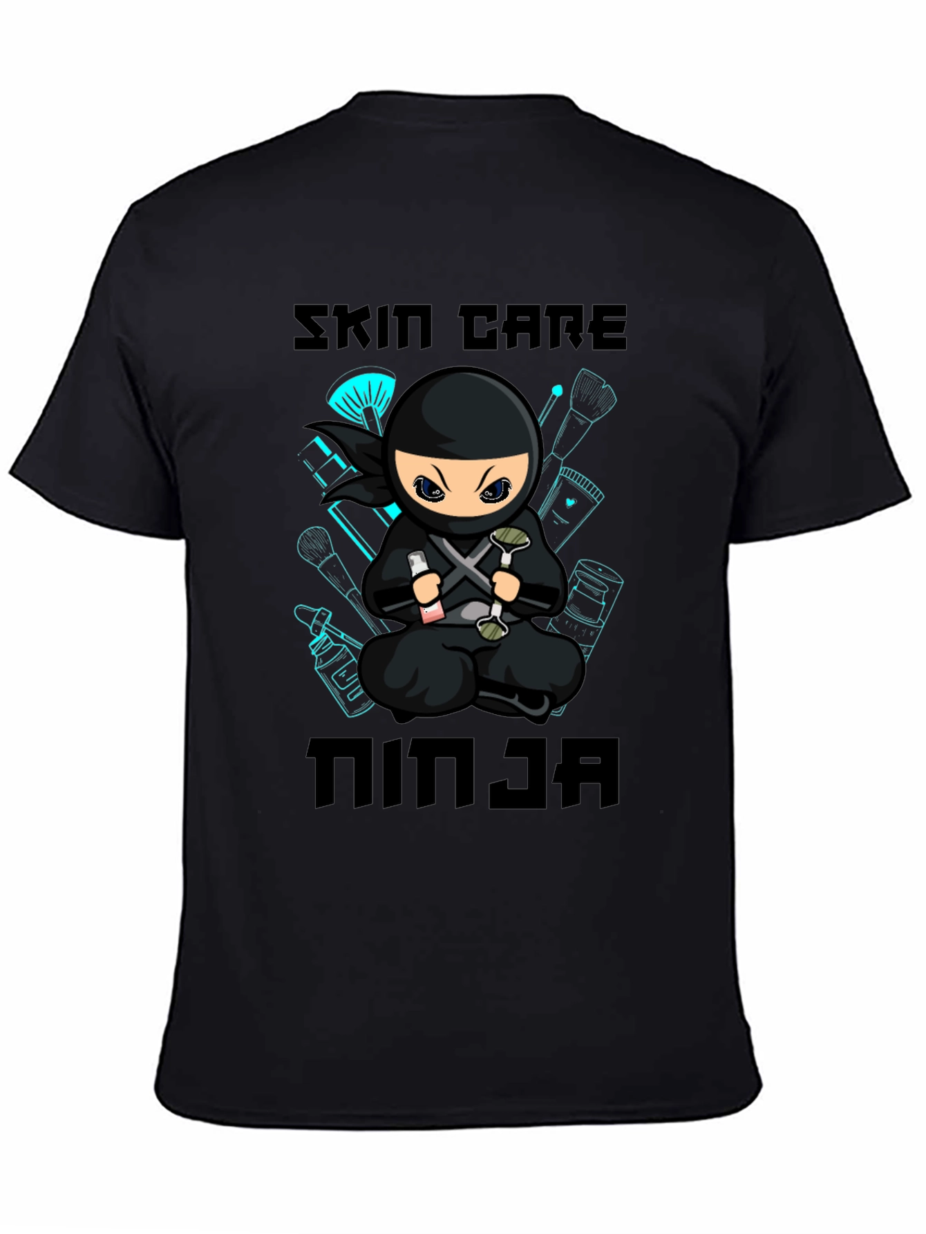 Black Skin Care Ninja T-Shirt - Black Cotton Graphic Tee view 4