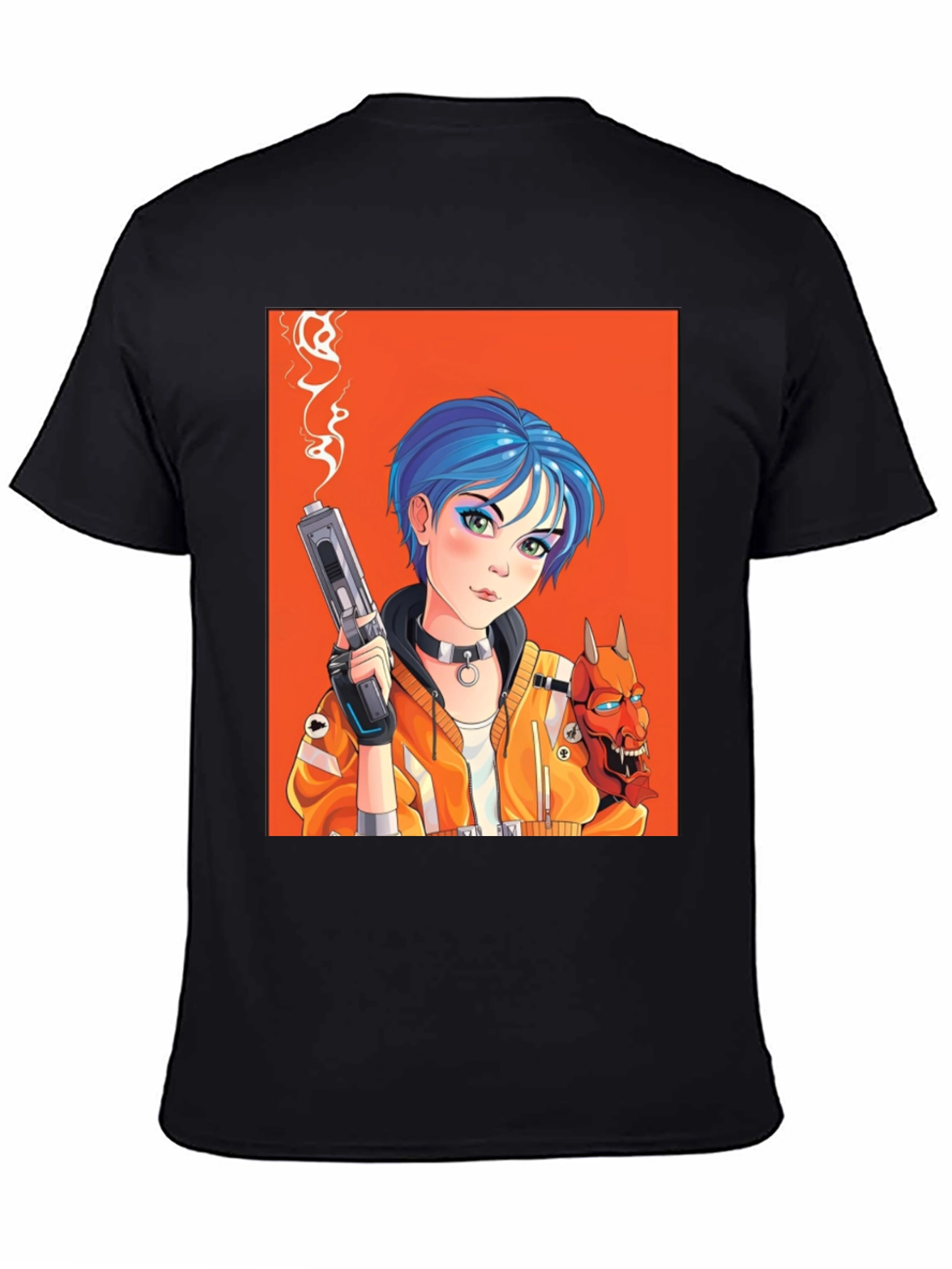 Black Anime Girl with Gun Black T-Shirt view 4