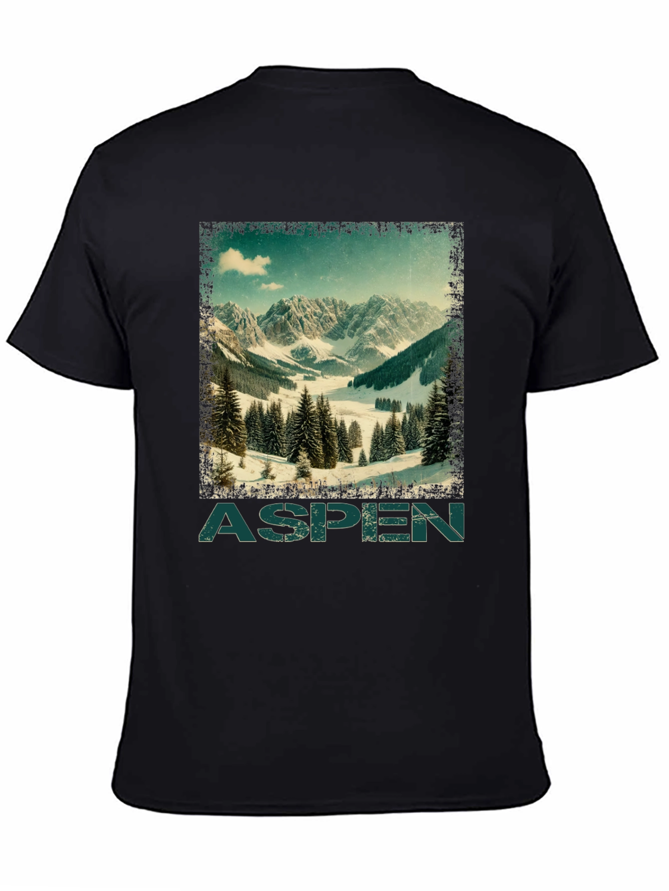 Black Aspen Mountain Graphic T-Shirt - Vintage Ski Design view 4