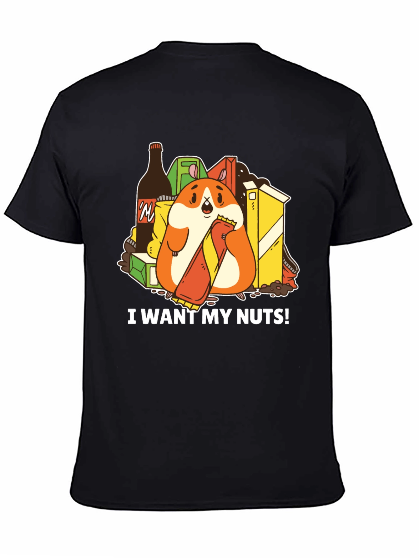 Black Funny Hamster 'I Want My Nuts!' Graphic T-Shirt view 4