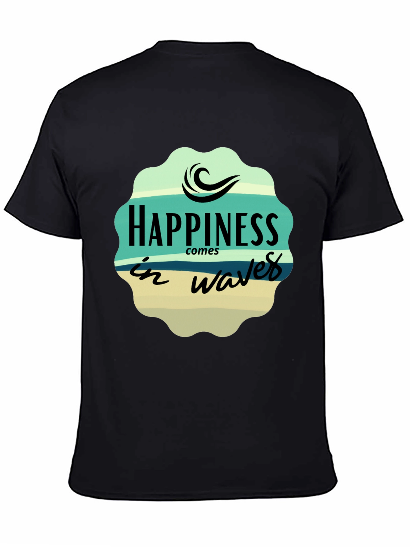 Black Happiness Comes in Waves Graphic T-Shirt view 4