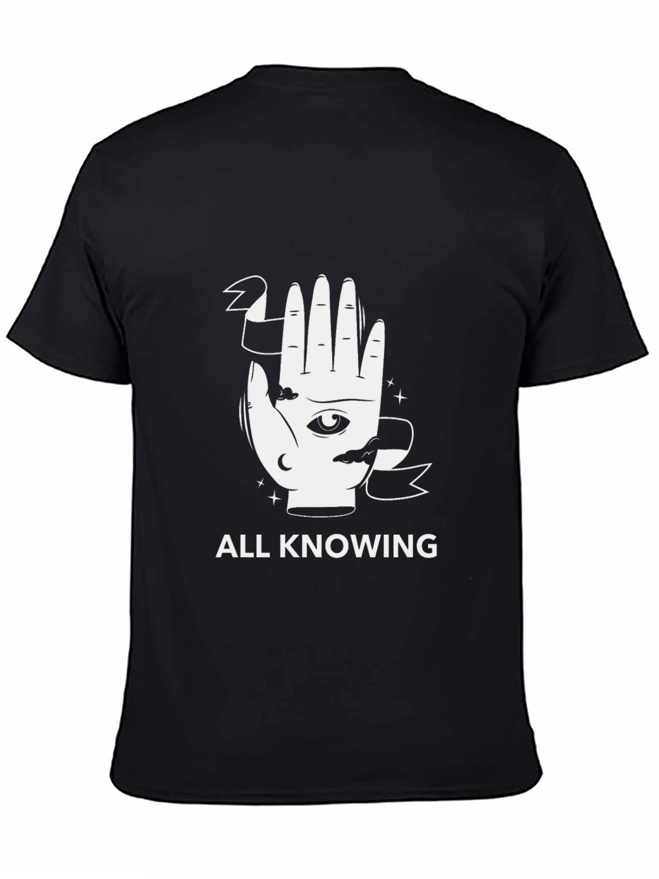Black All Knowing Graphic Tee - Unisex Black T-Shirt view 4