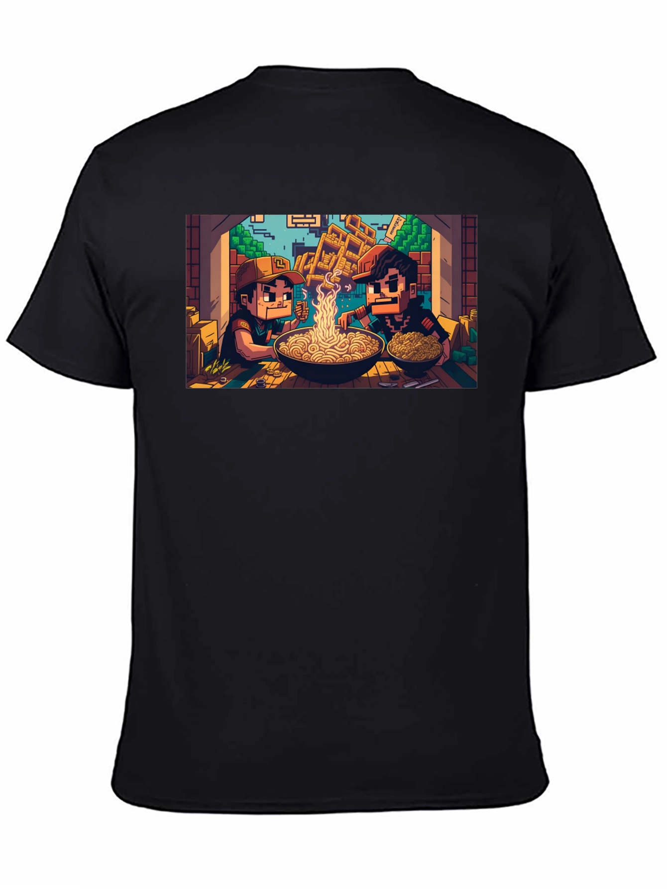 Black Pixel Art Ramen T-Shirt view 4