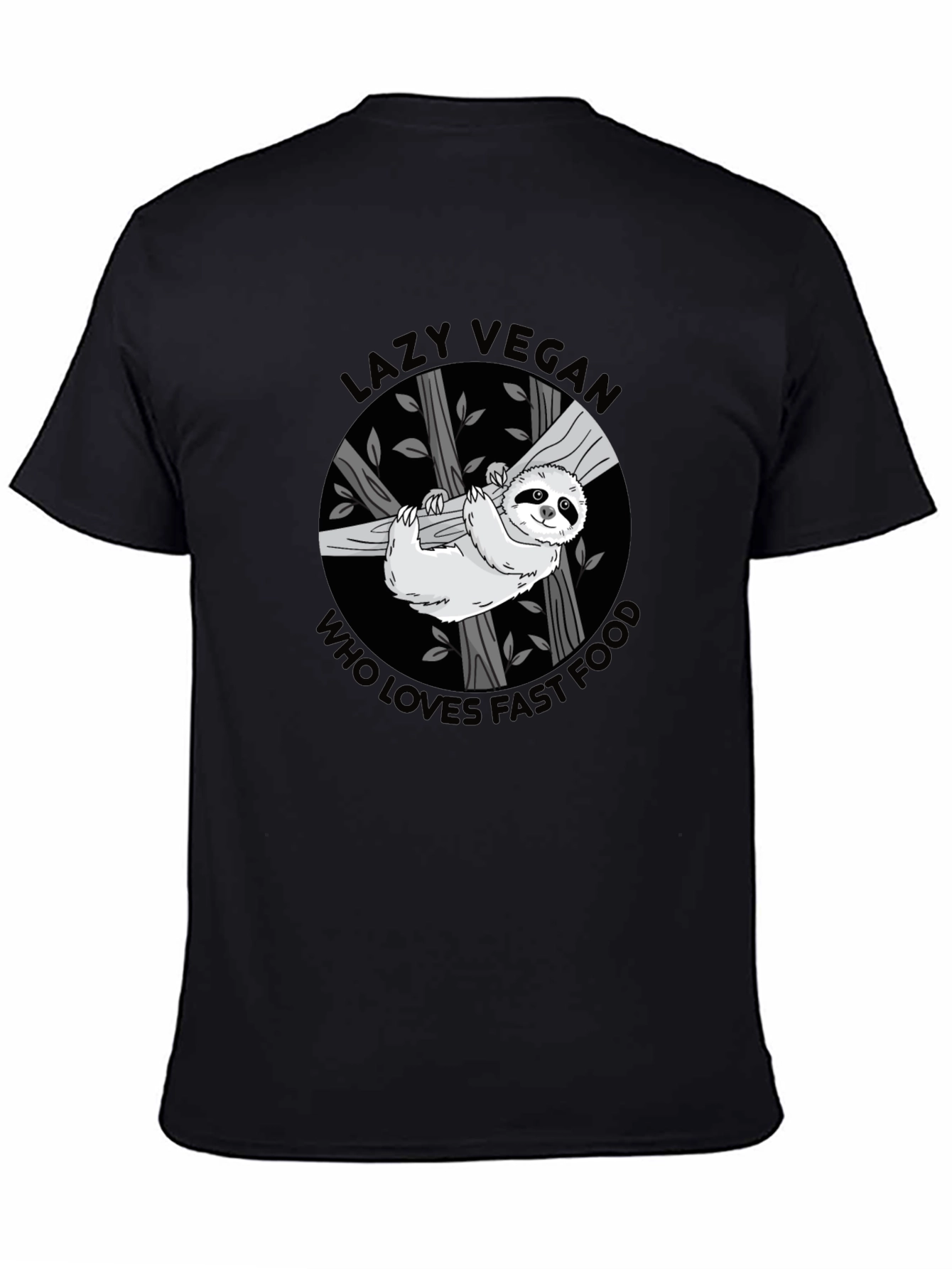 Black Lazy Vegan Fast Food Sloth Graphic Tee view 4