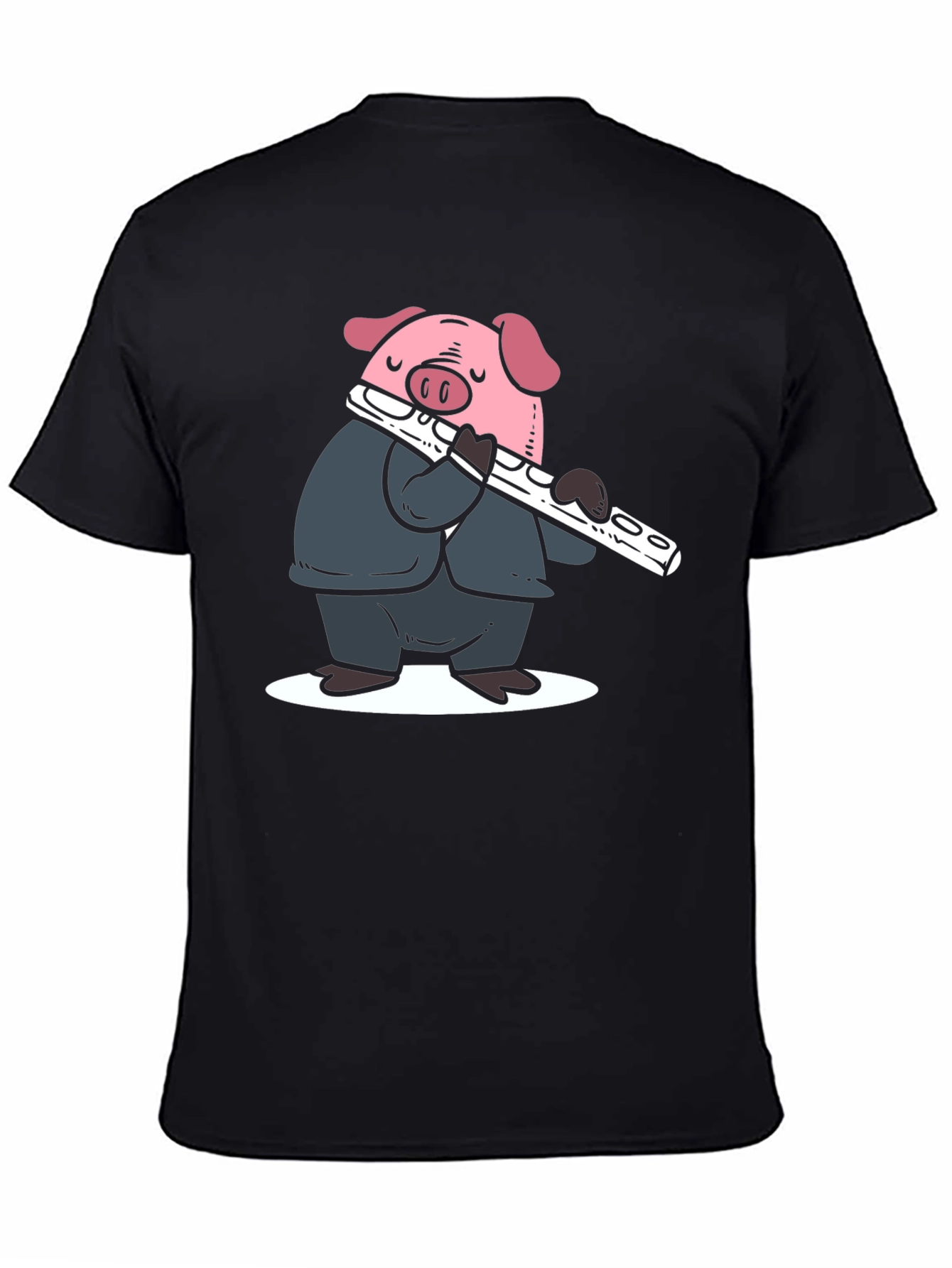 Black Pig Flute Player Graphic T-Shirt - Black view 4
