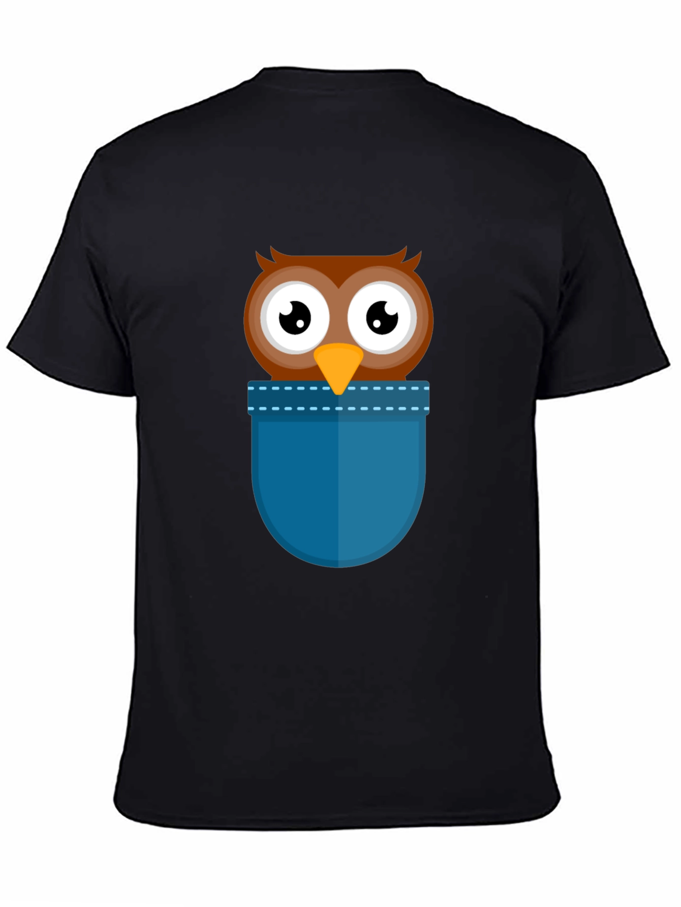Black Cartoon Owl Pocket T-Shirt - Black view 4