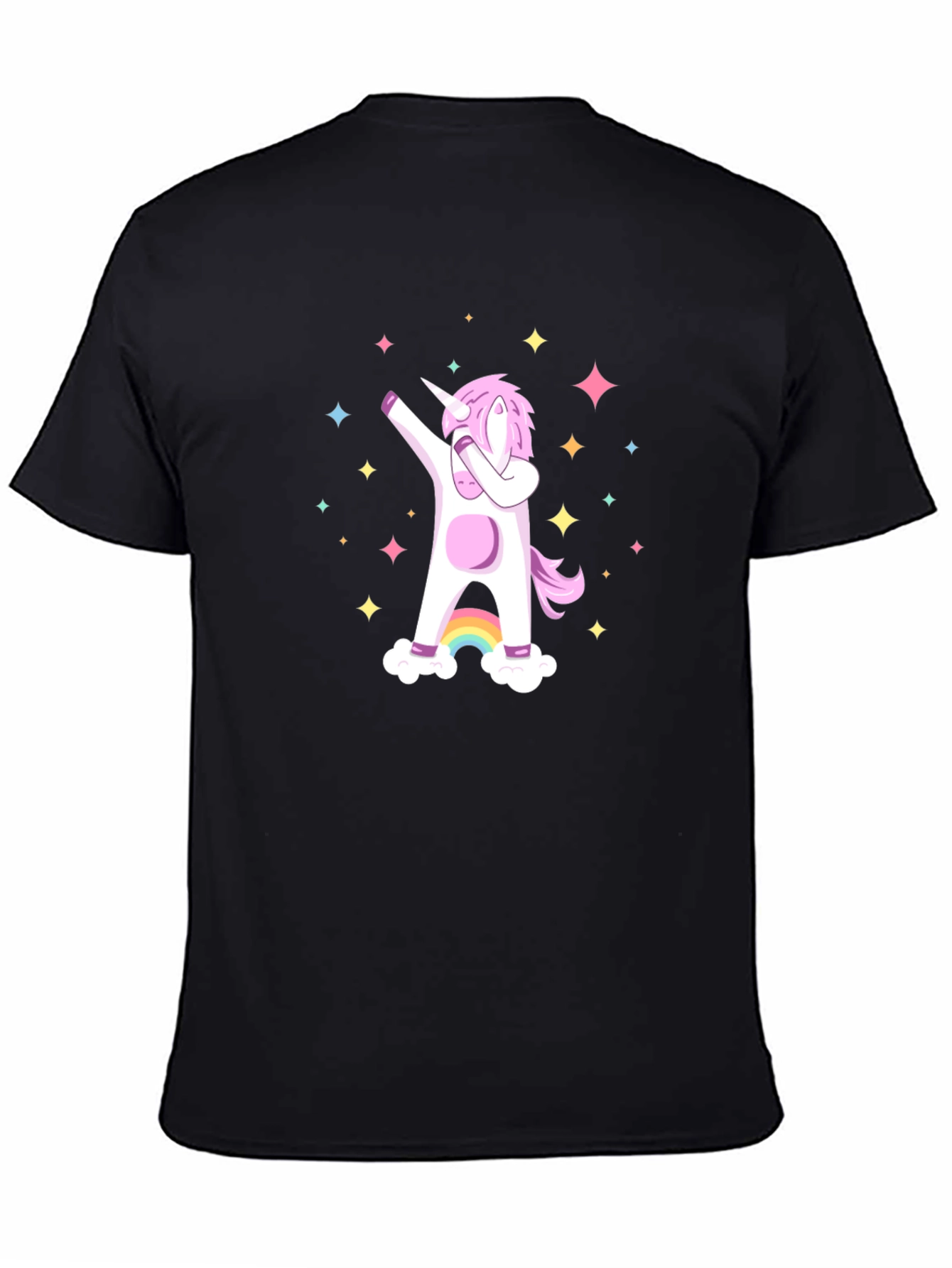 Black Dabbing Unicorn Graphic Tee - Black Cotton Casual Shirt view 4