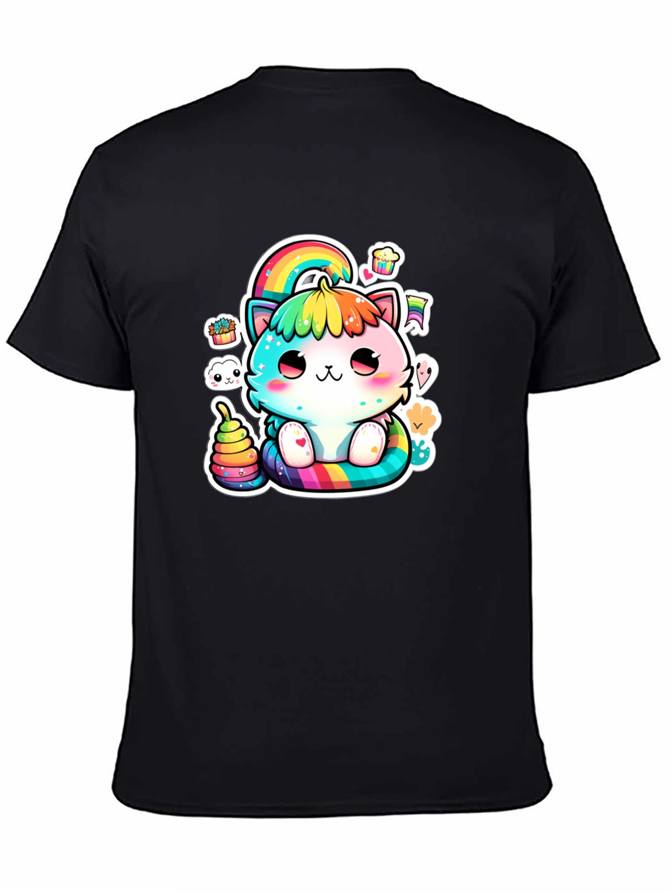 Black Rainbow Cat T-Shirt: Cute Kawaii Design view 4