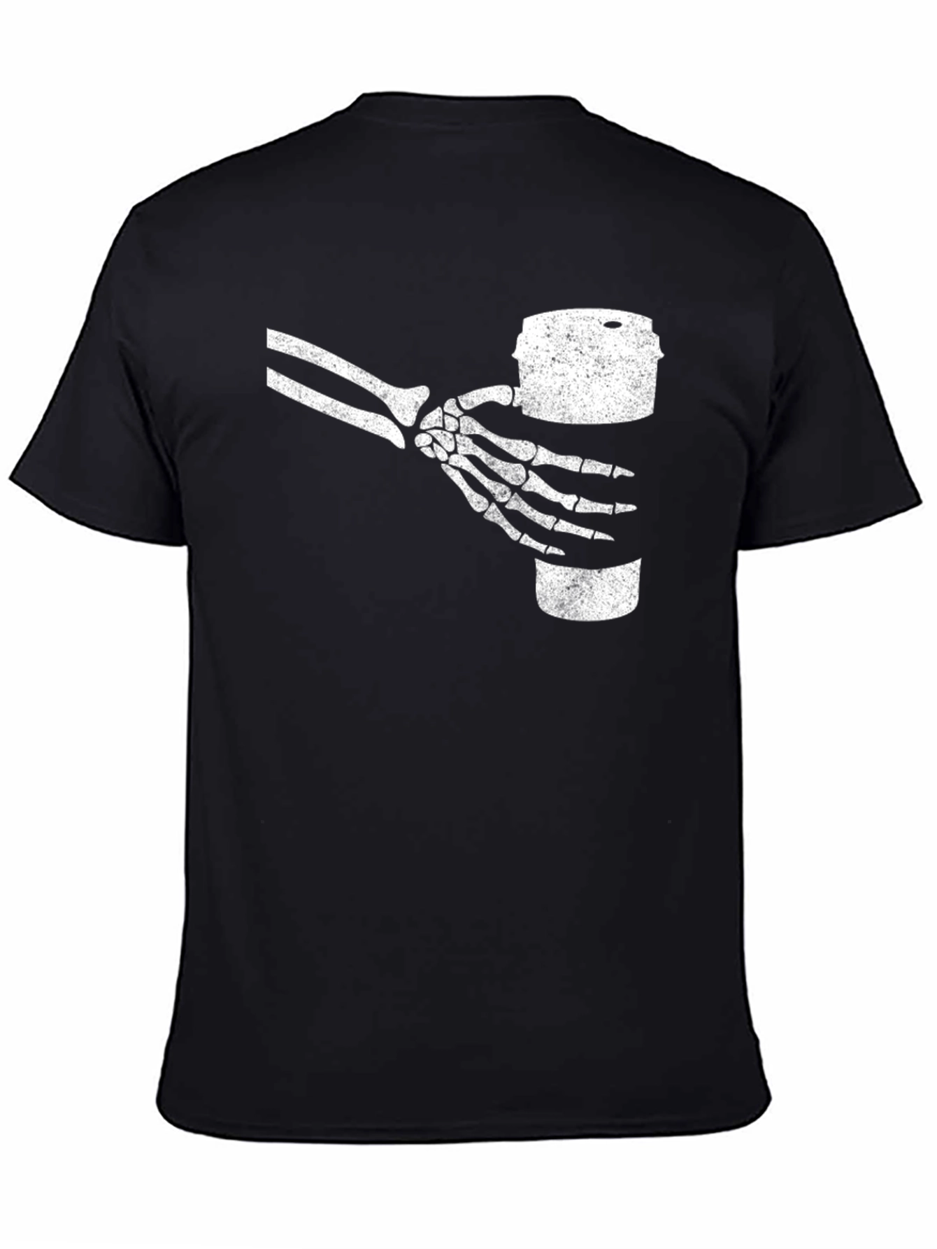 Black Skeleton Hand Holding Drink T-Shirt - Black view 4