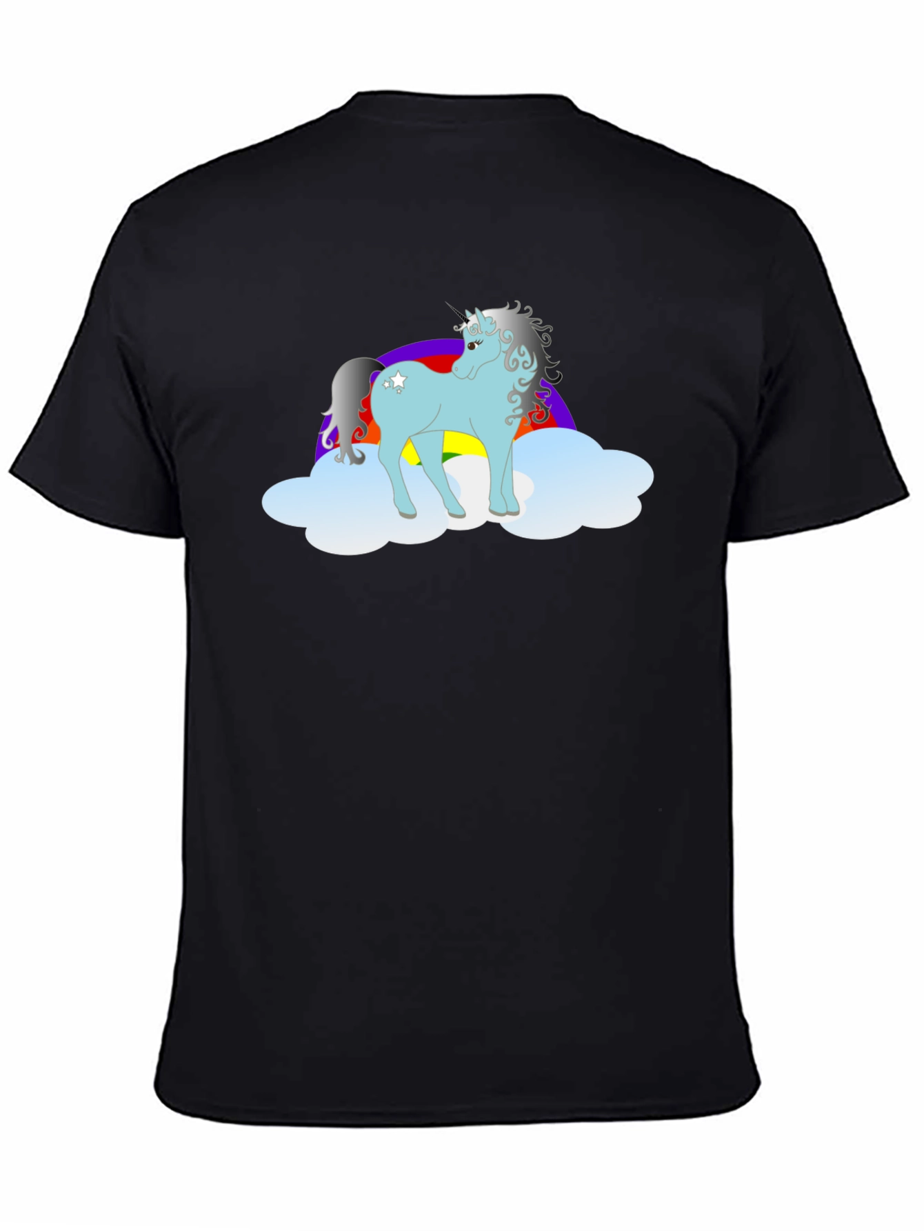 Black Unicorn Rainbow Cloud T-Shirt - Black Cotton Tee view 4