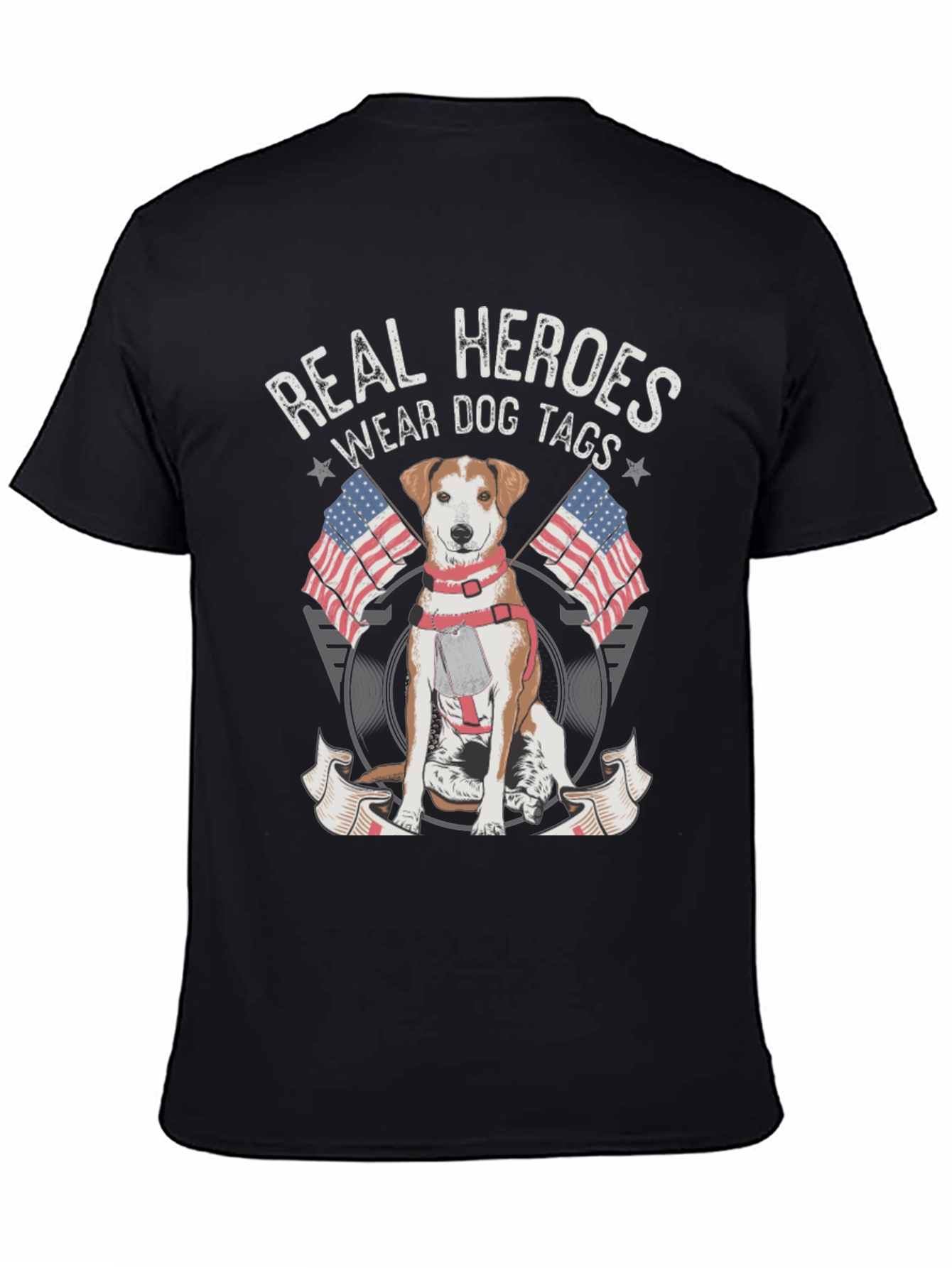 Black Real Heroes Wear Dog Tags T-Shirt view 4