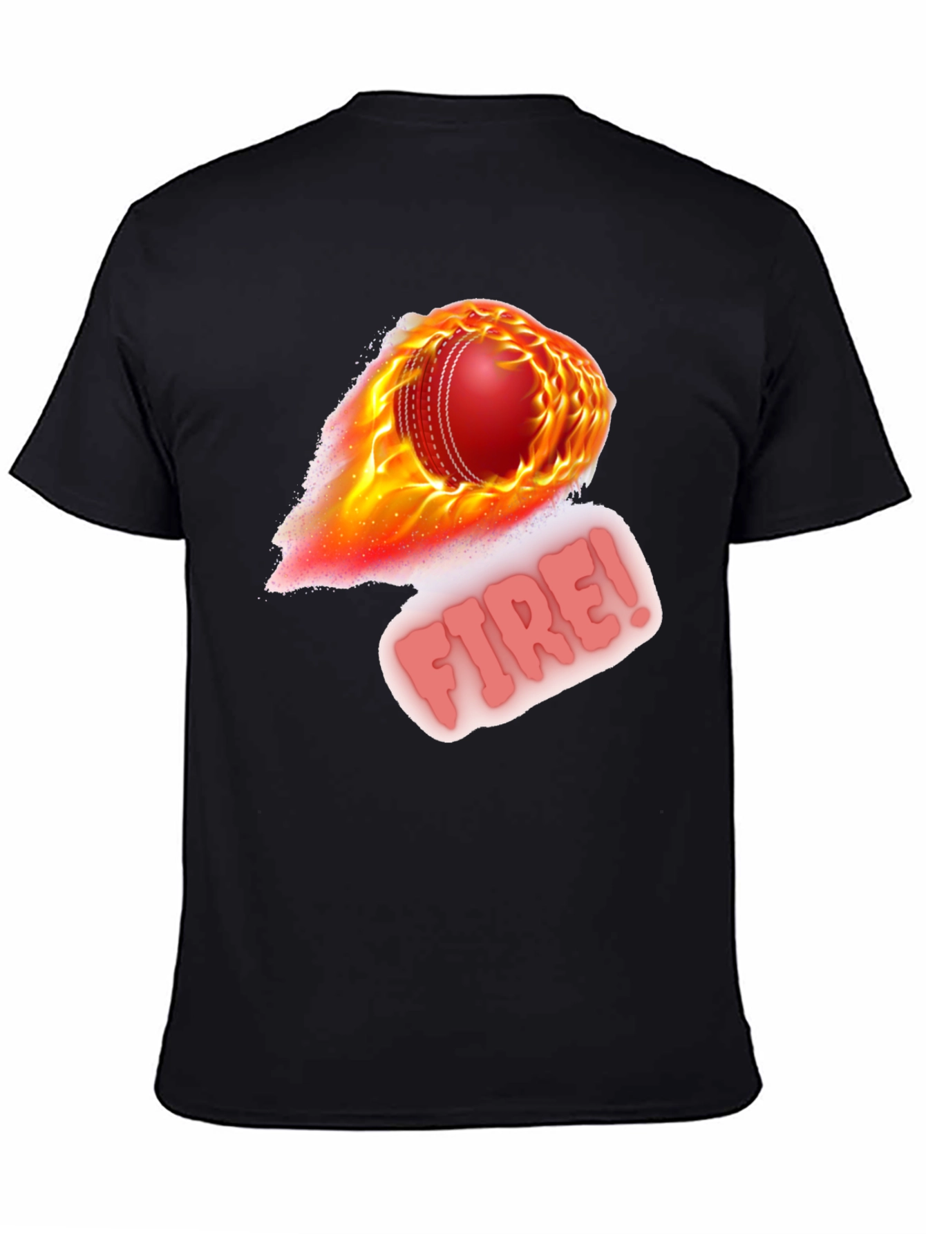 Black Fiery Cricket Ball Graphic Tee - Black Cotton Blend view 4