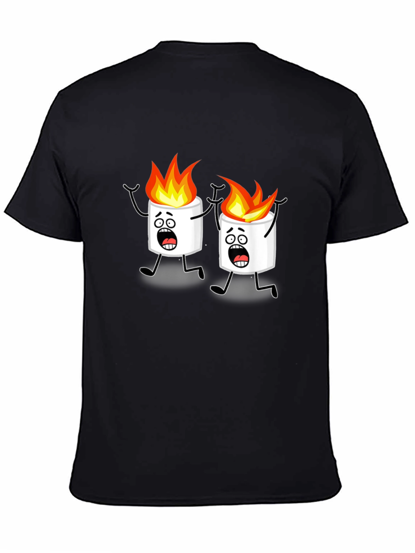 Black Scared Marshmallow Cartoon Graphic Black Tee view 4
