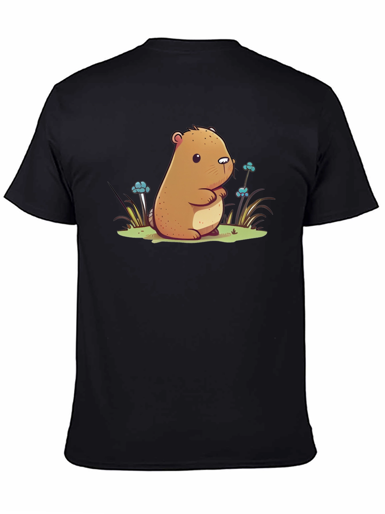 Black Cute Cartoon Beaver Graphic T-Shirt view 4