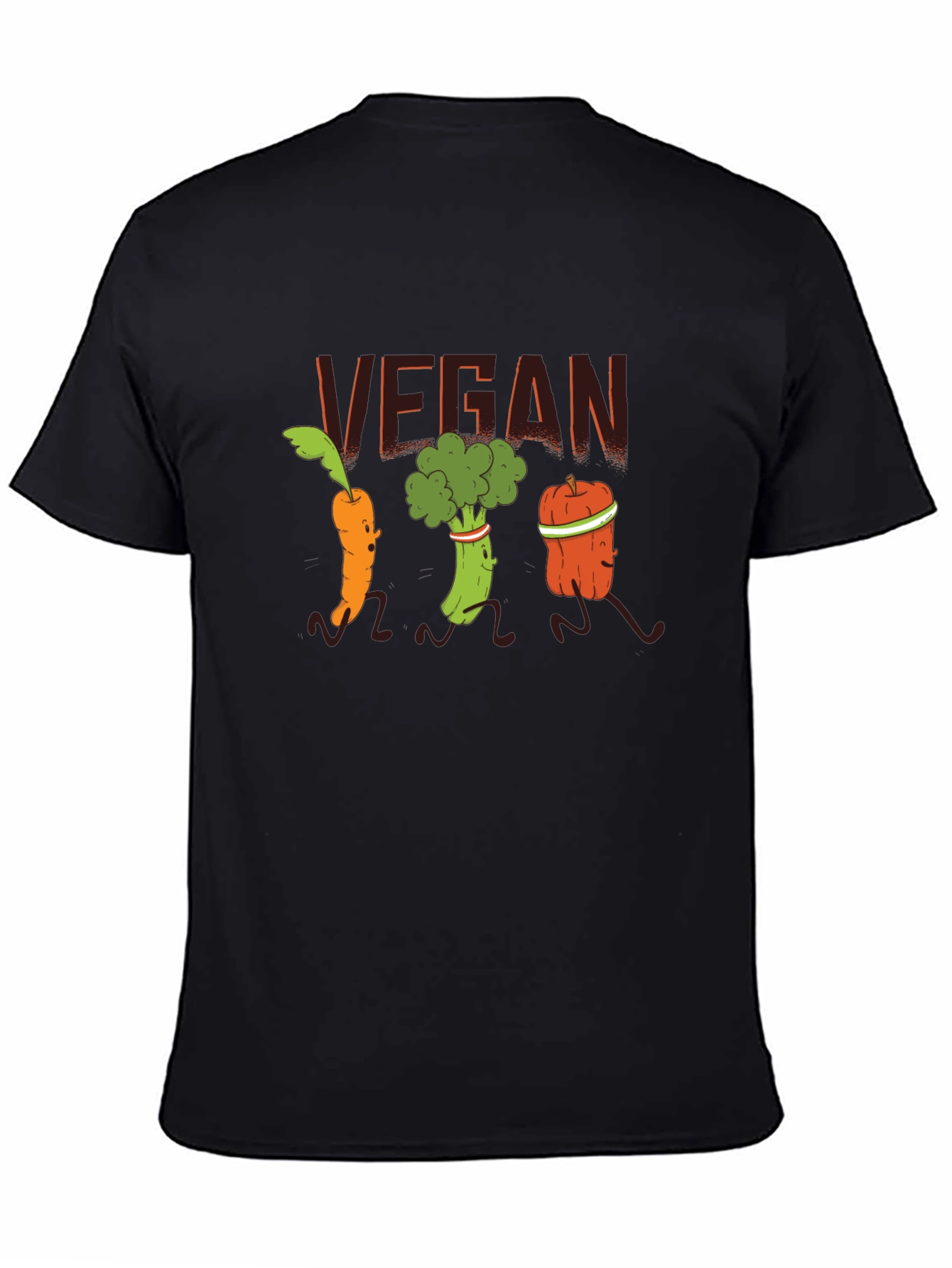 Black Vegan Vegetable Cartoon T-Shirt - Black view 4