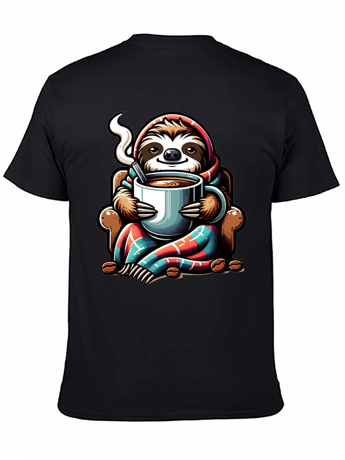 Black Cozy Sloth Coffee Lover T-Shirt view 4