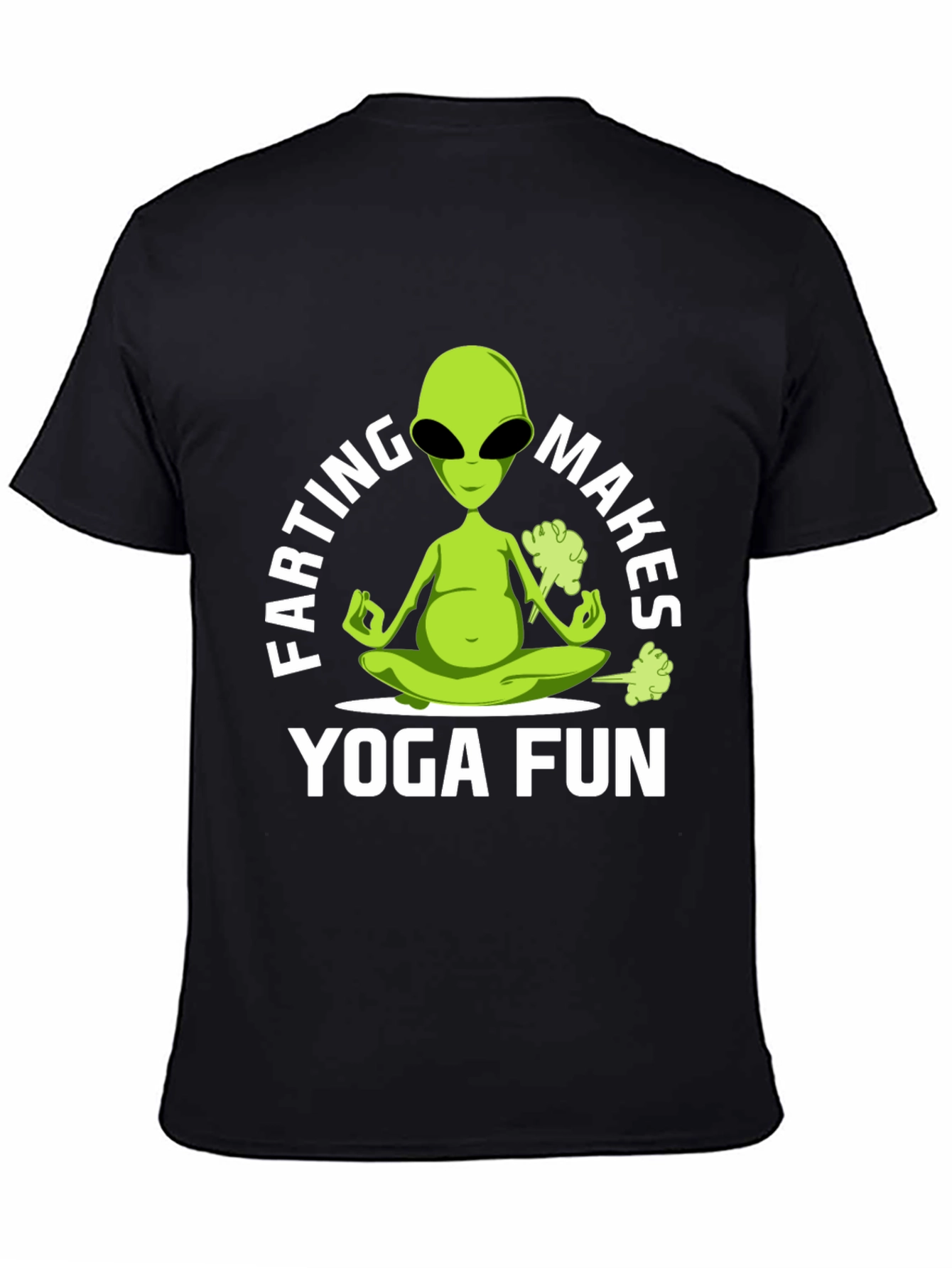 Black Farting Alien Yoga Funny T-Shirt view 4