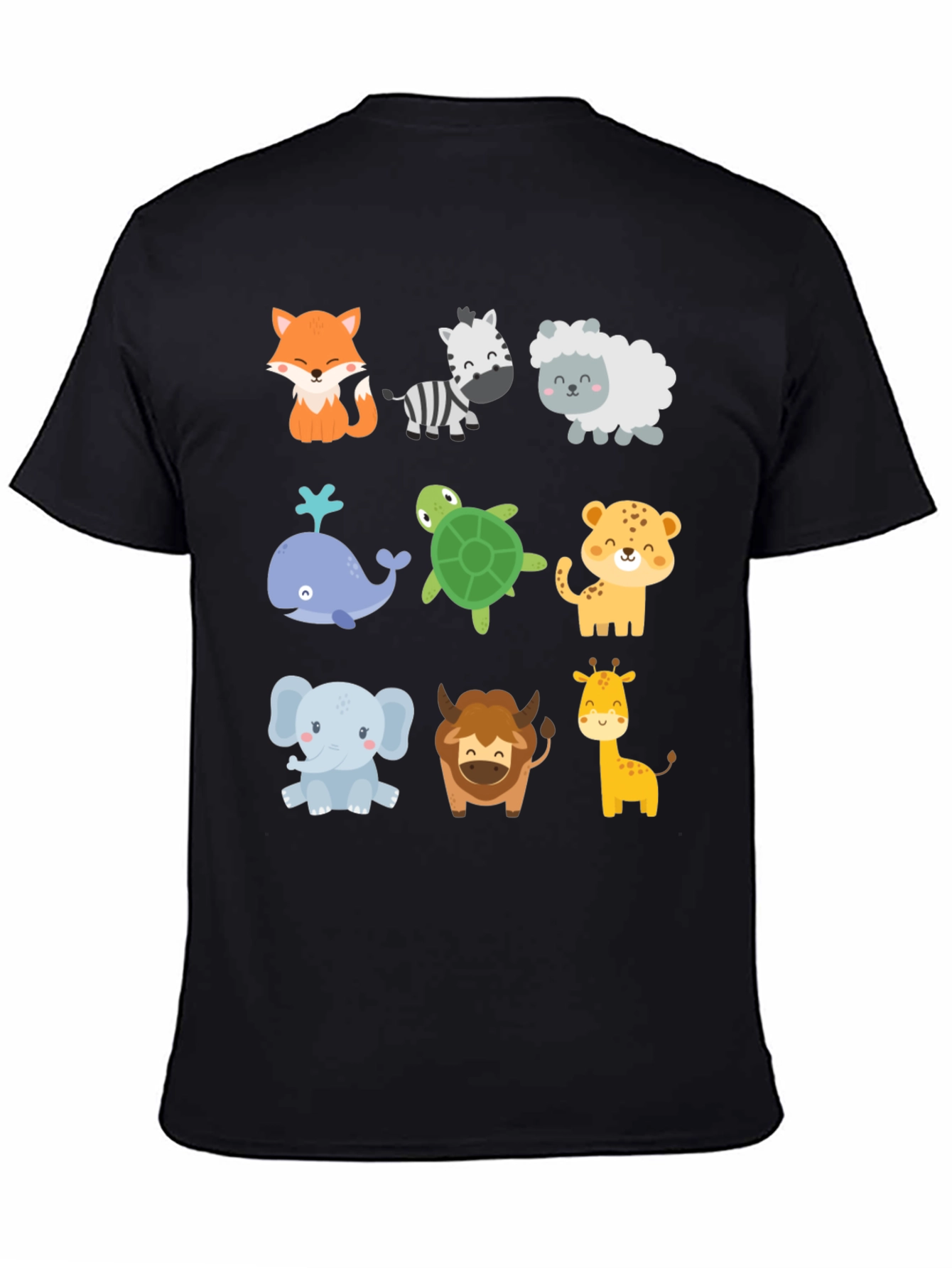 Black Cute Cartoon Animal Print Black T-Shirt view 4