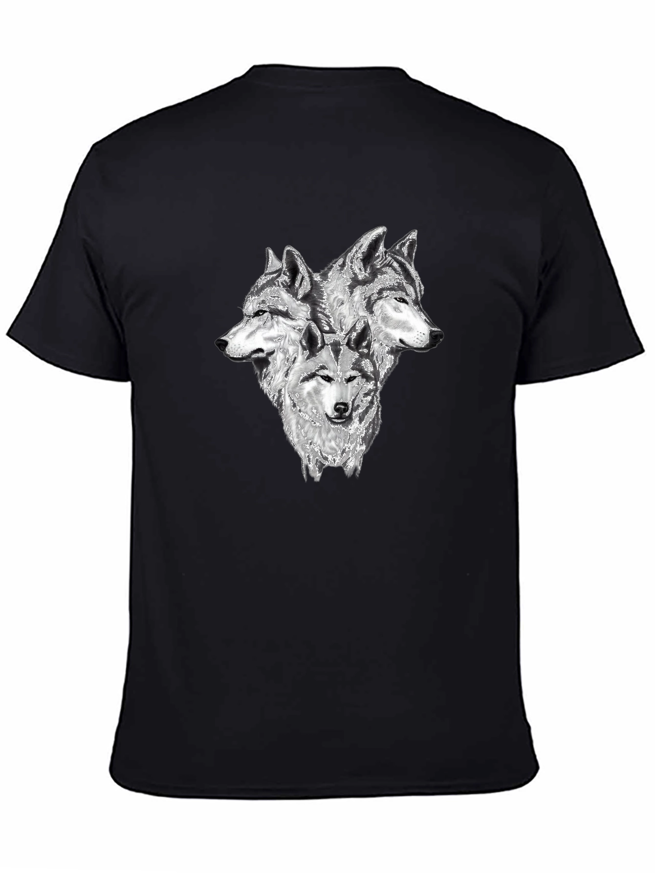 Black Three Wolf Head Graphic T-Shirt - Black view 4