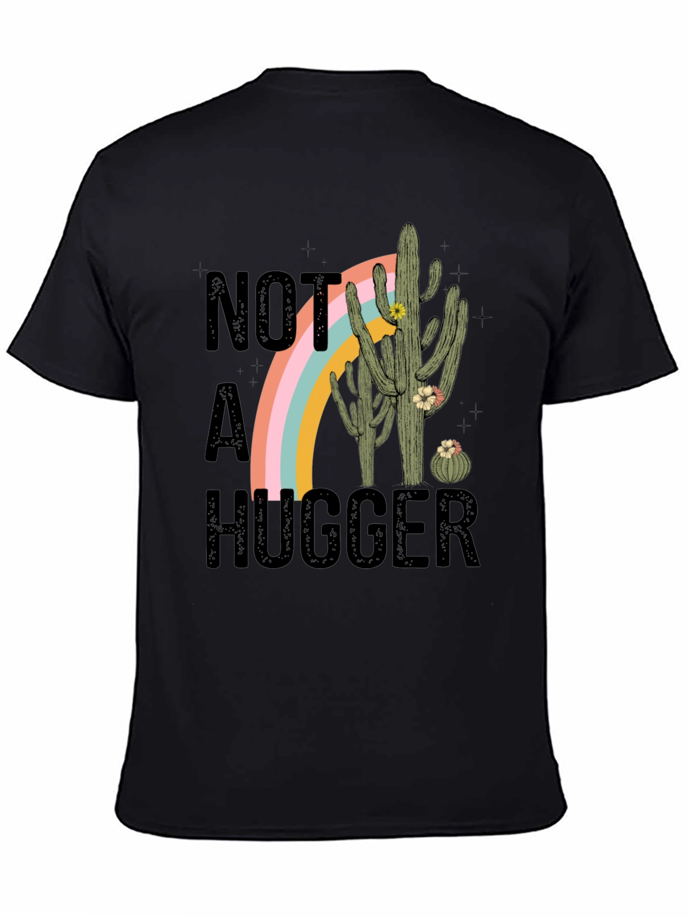 Black Not a Hugger Cactus Rainbow Graphic Tee view 4