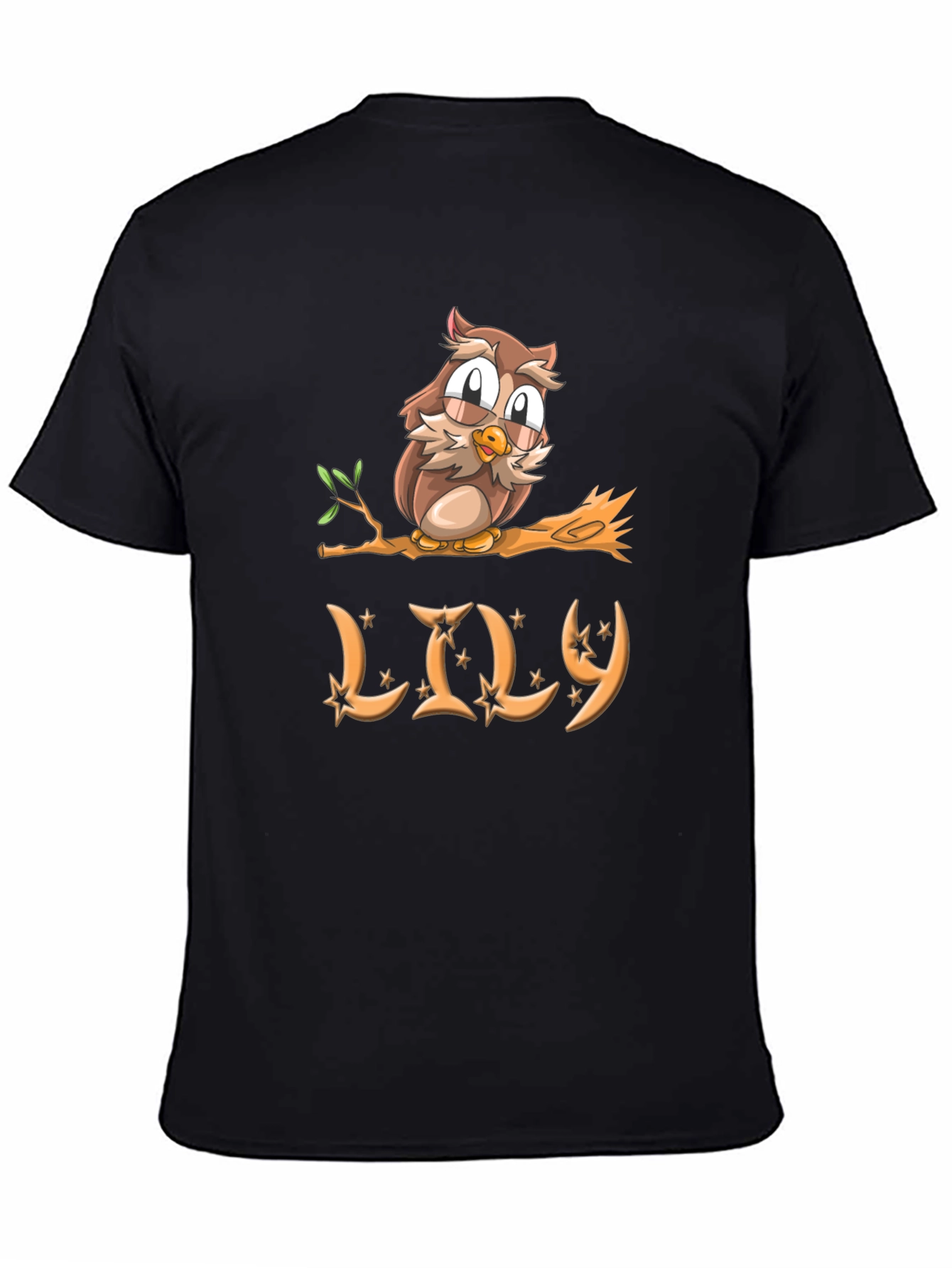 Black Cute Owl on Branch Personalized T-Shirt view 4