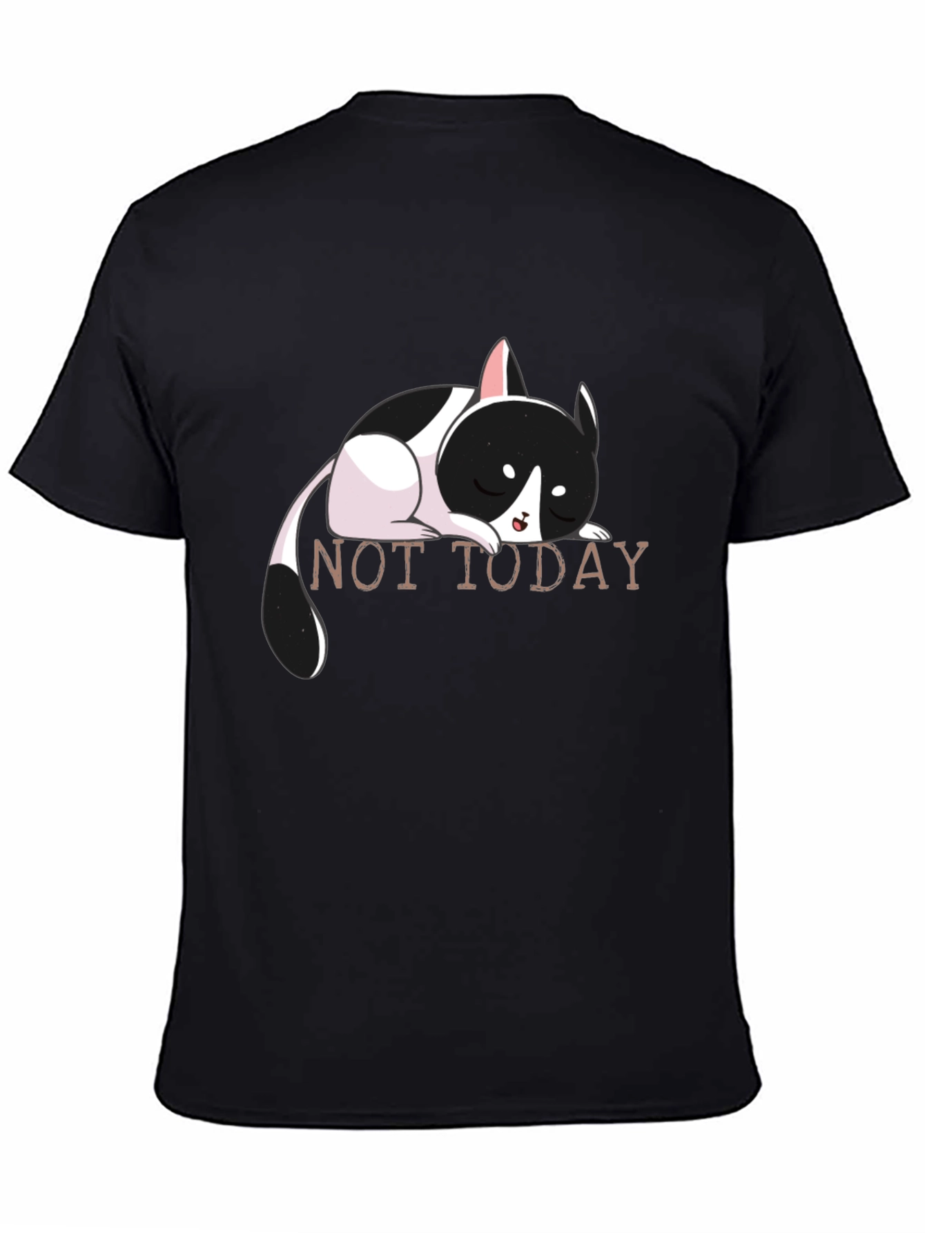 Black Not Today Cat Graphic Tee - Black Cotton T-Shirt view 4