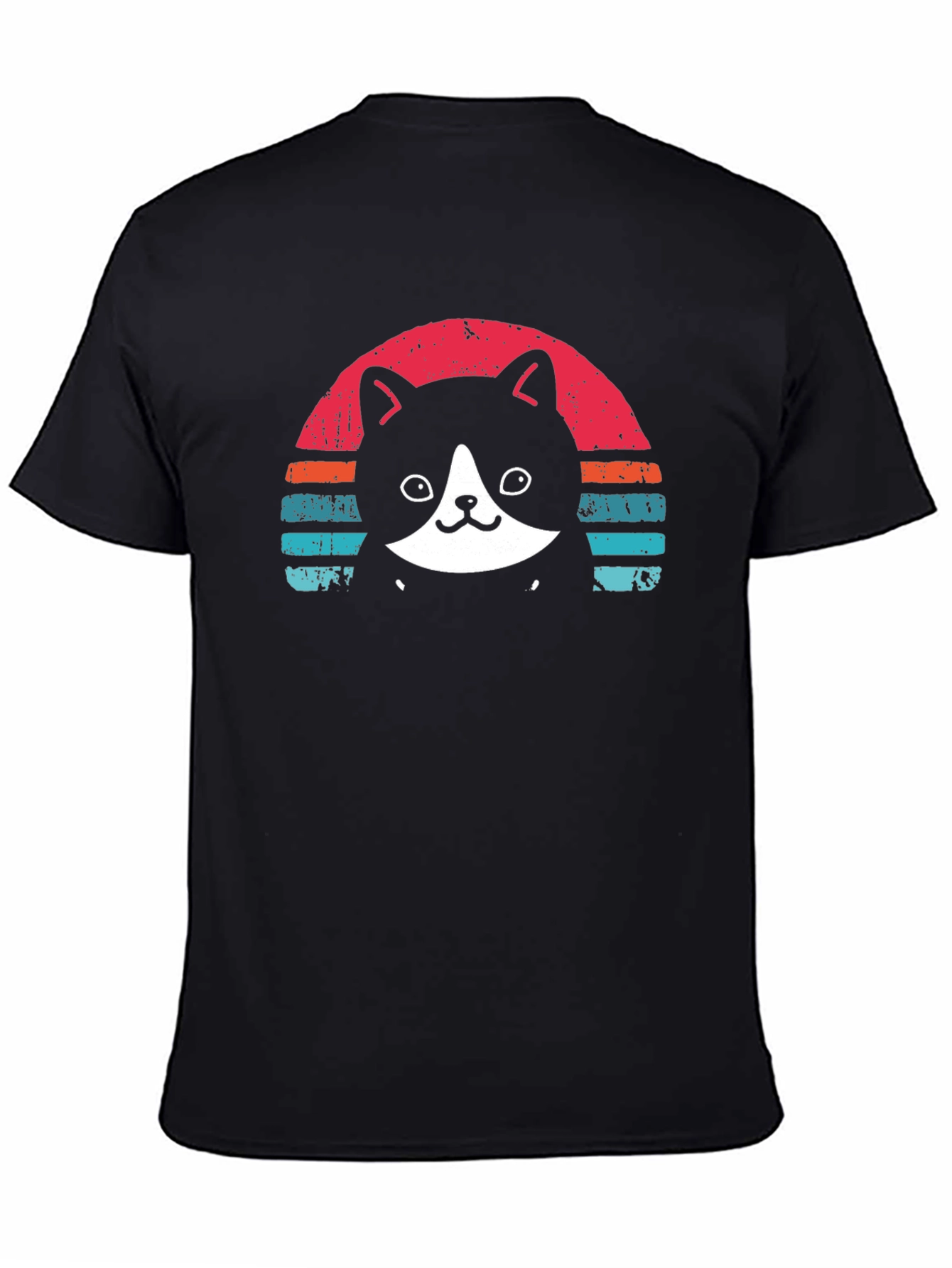 Black Retro Cat T-Shirt - Black Crew Neck Tee view 4