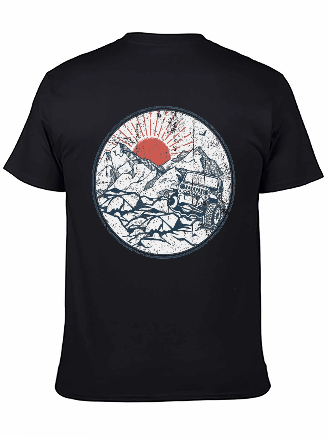 Black Off-Road Adventure Tee - Mountain Sunset Jeep Design view 4