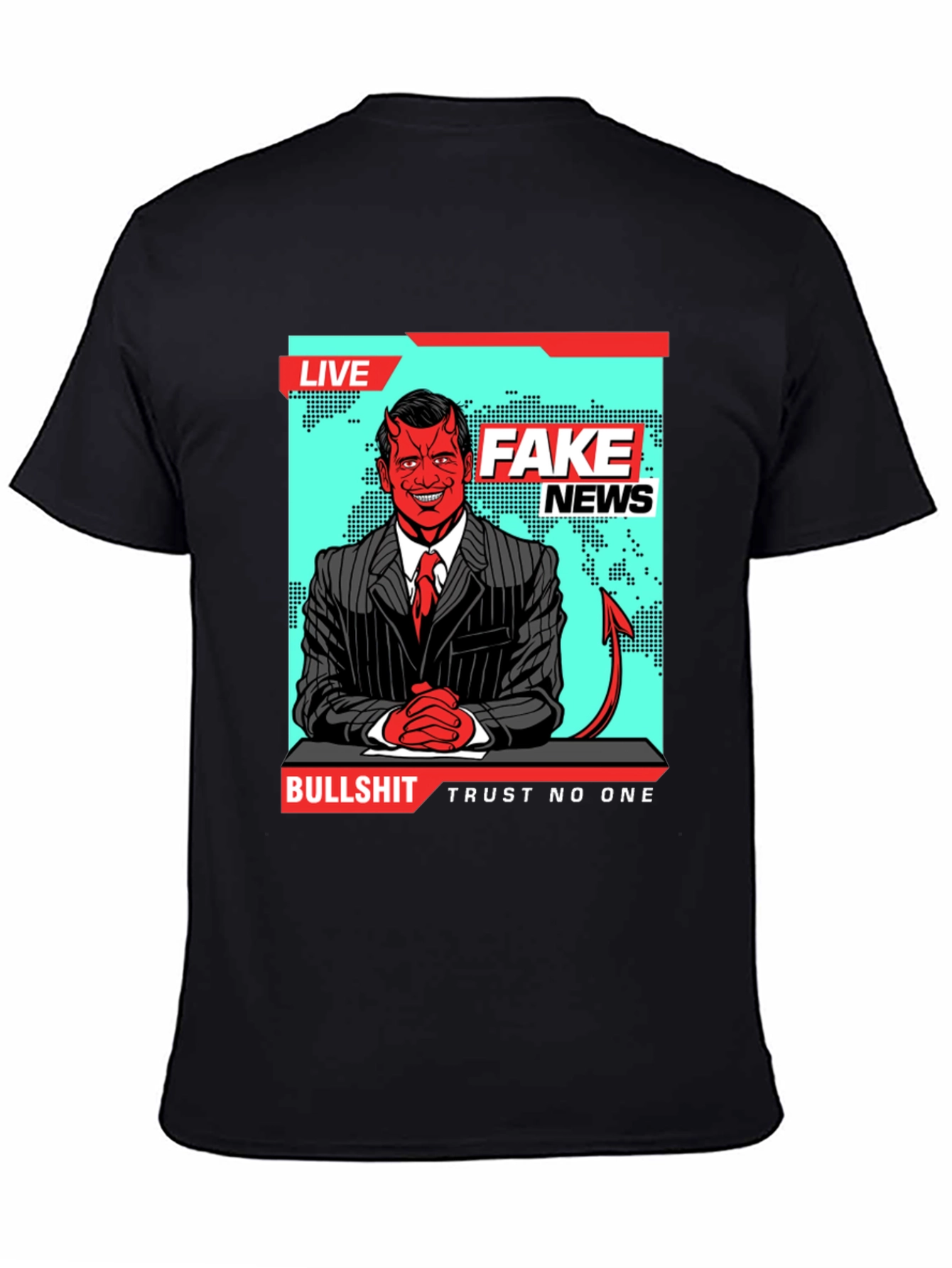 Black Fake News Devil T-Shirt - Trust No One view 4