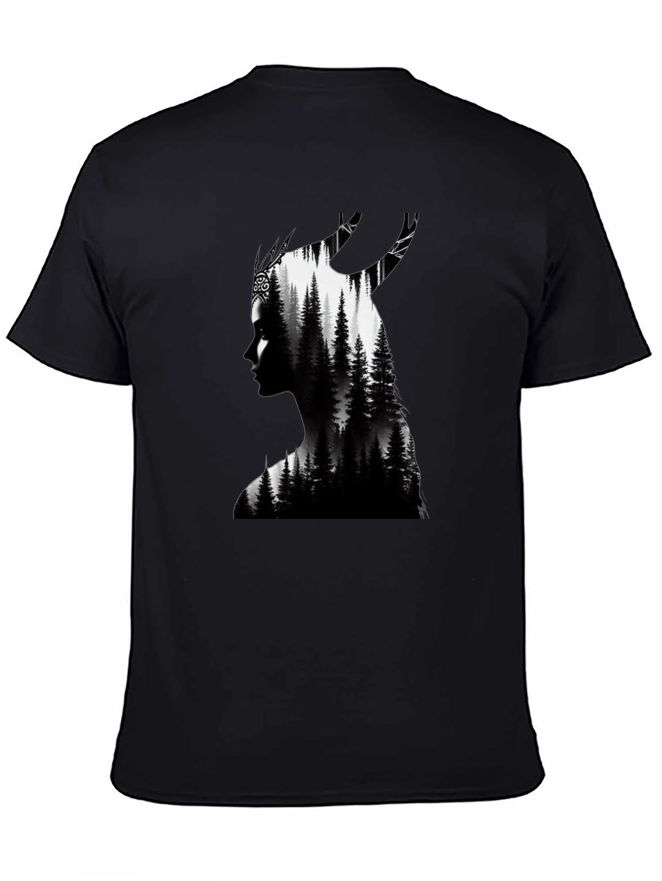 Black Nature Silhouette Graphic Tee - Black Cotton Blend view 4