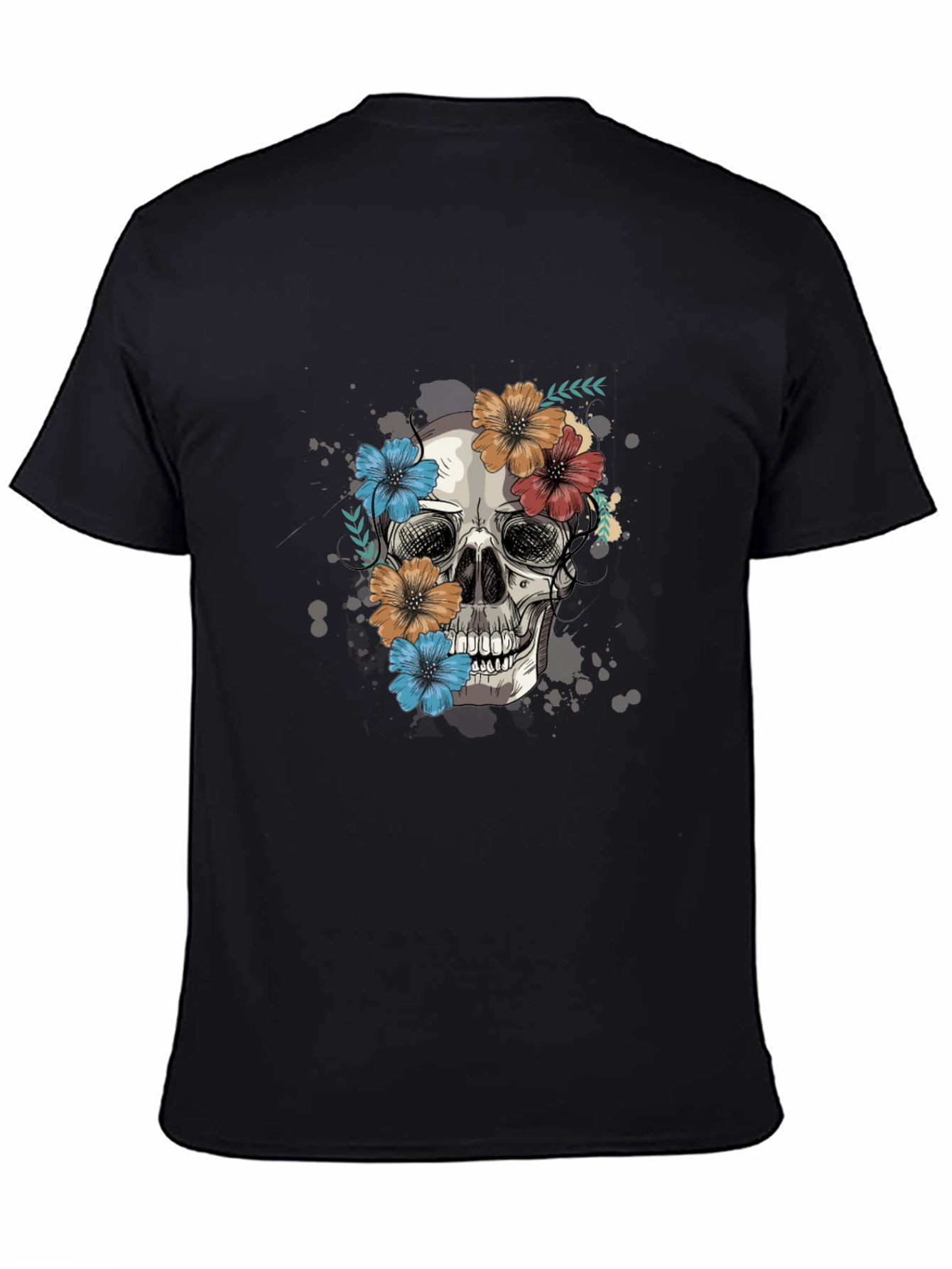 Black Skull & Floral Graphic Tee view 4