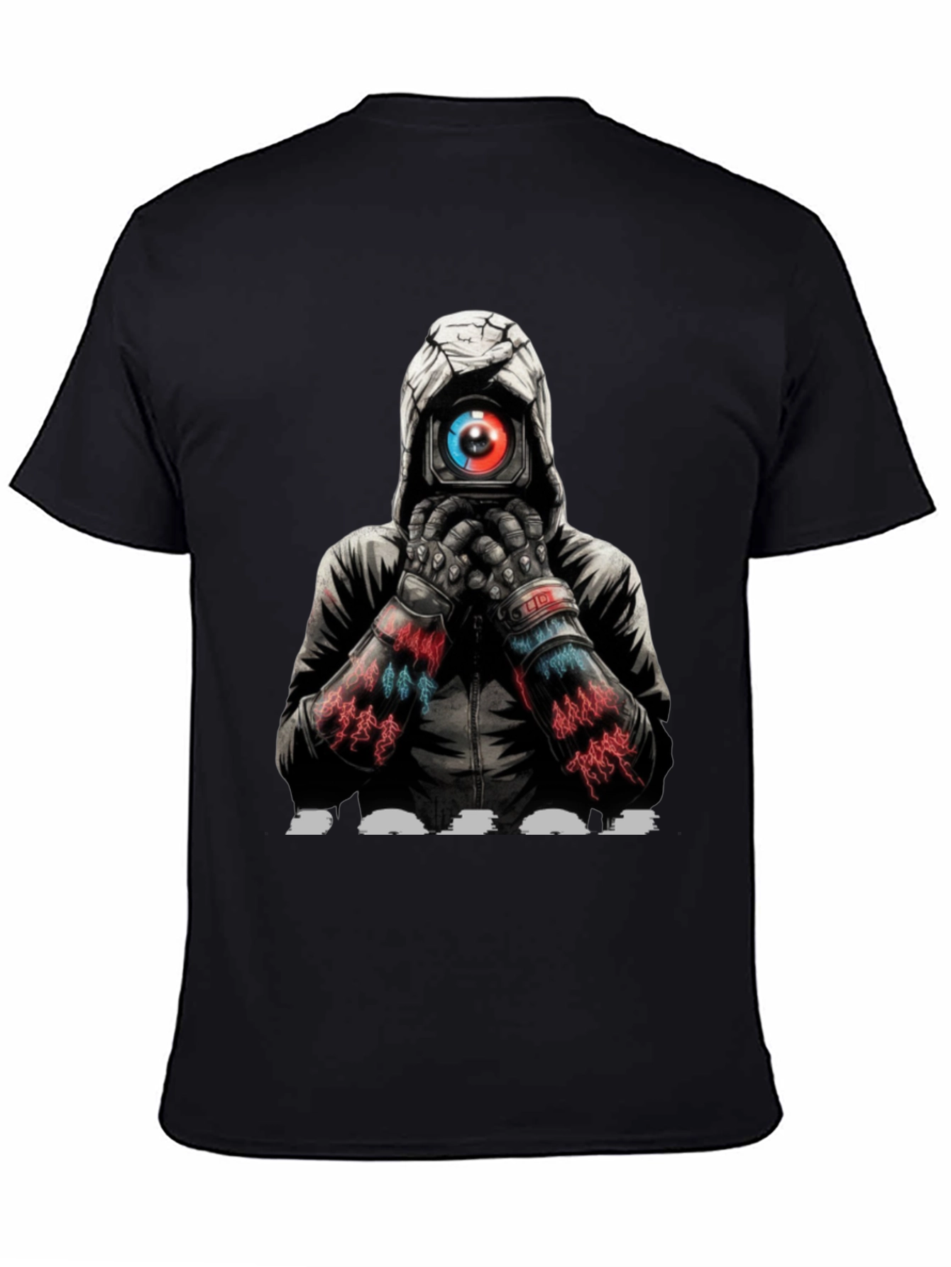 Black Cyberpunk Camera Eye Graphic Black T-Shirt view 4