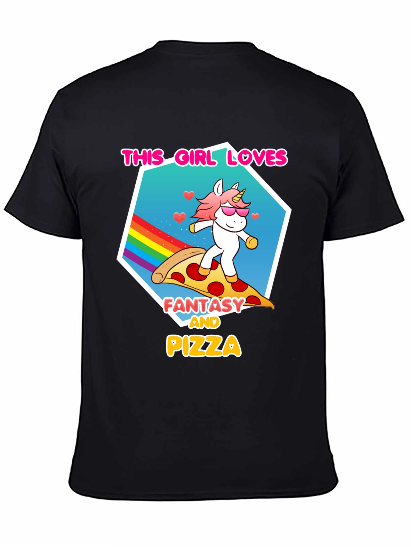 Black Unicorn Pizza Fantasy Graphic Tee view 4