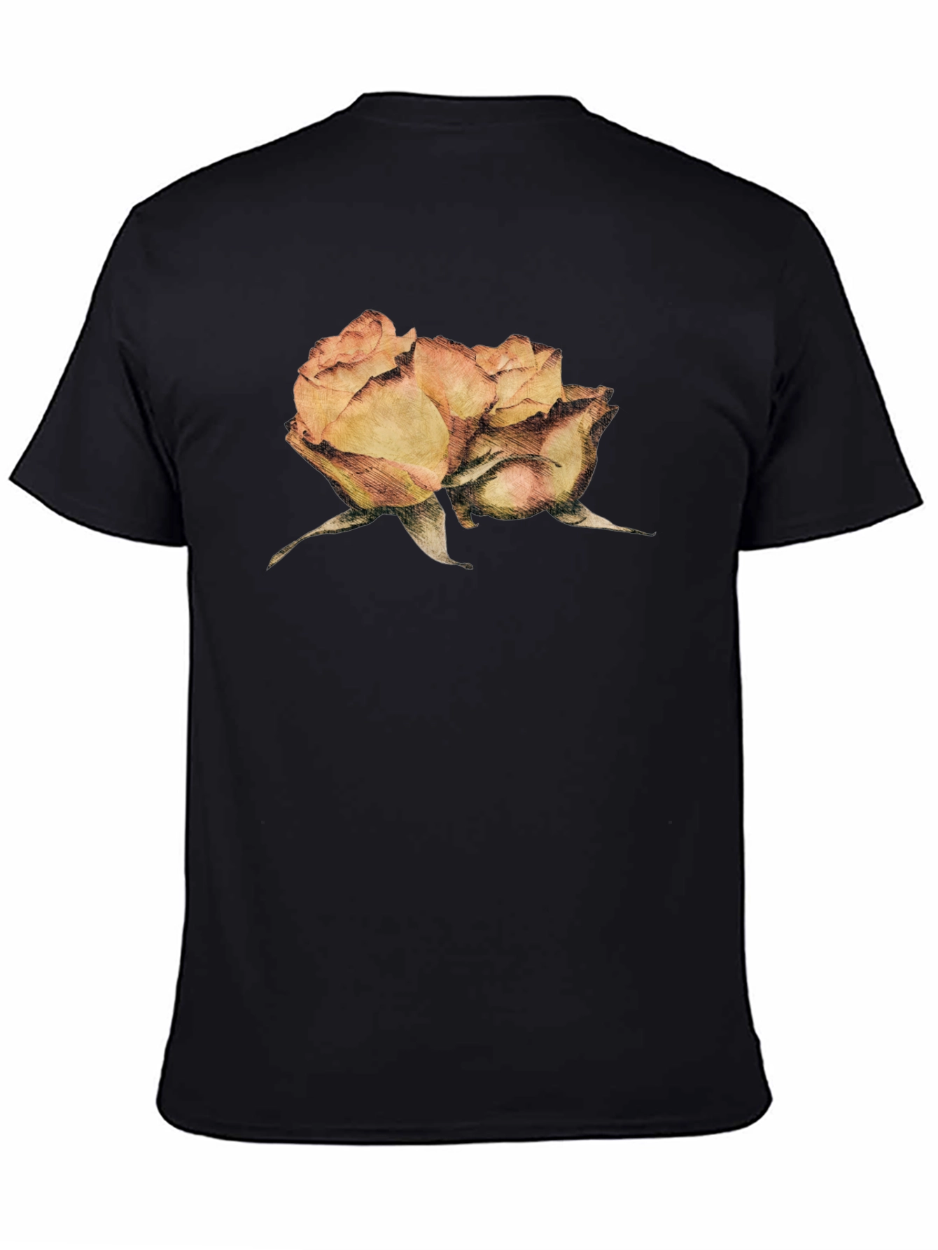 Black Floral Graphic T-Shirt - Elegant Rose Design view 4