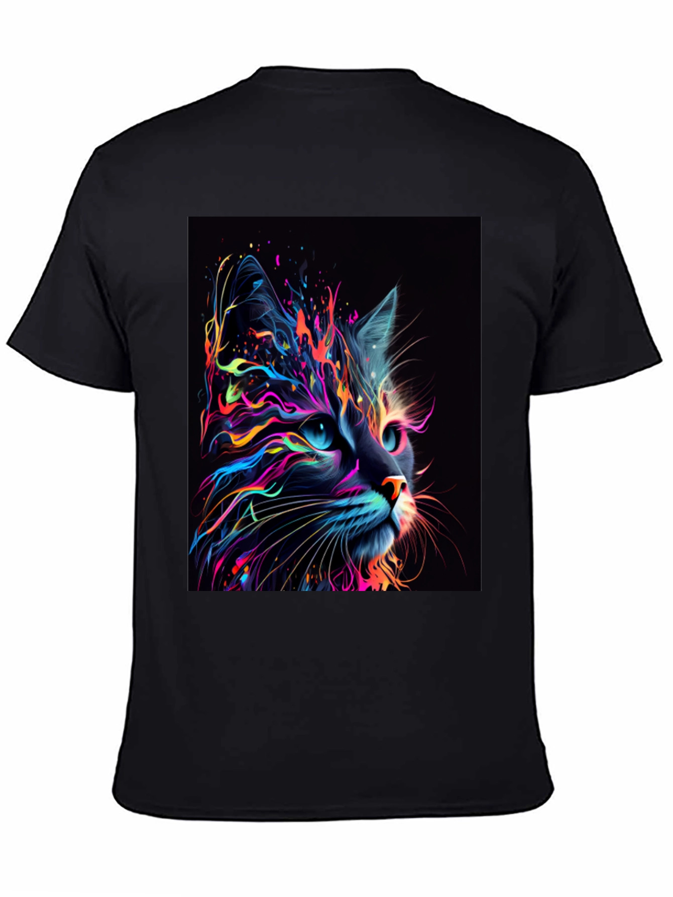 Black Neon Cat Graphic T-Shirt - Unique Design view 4